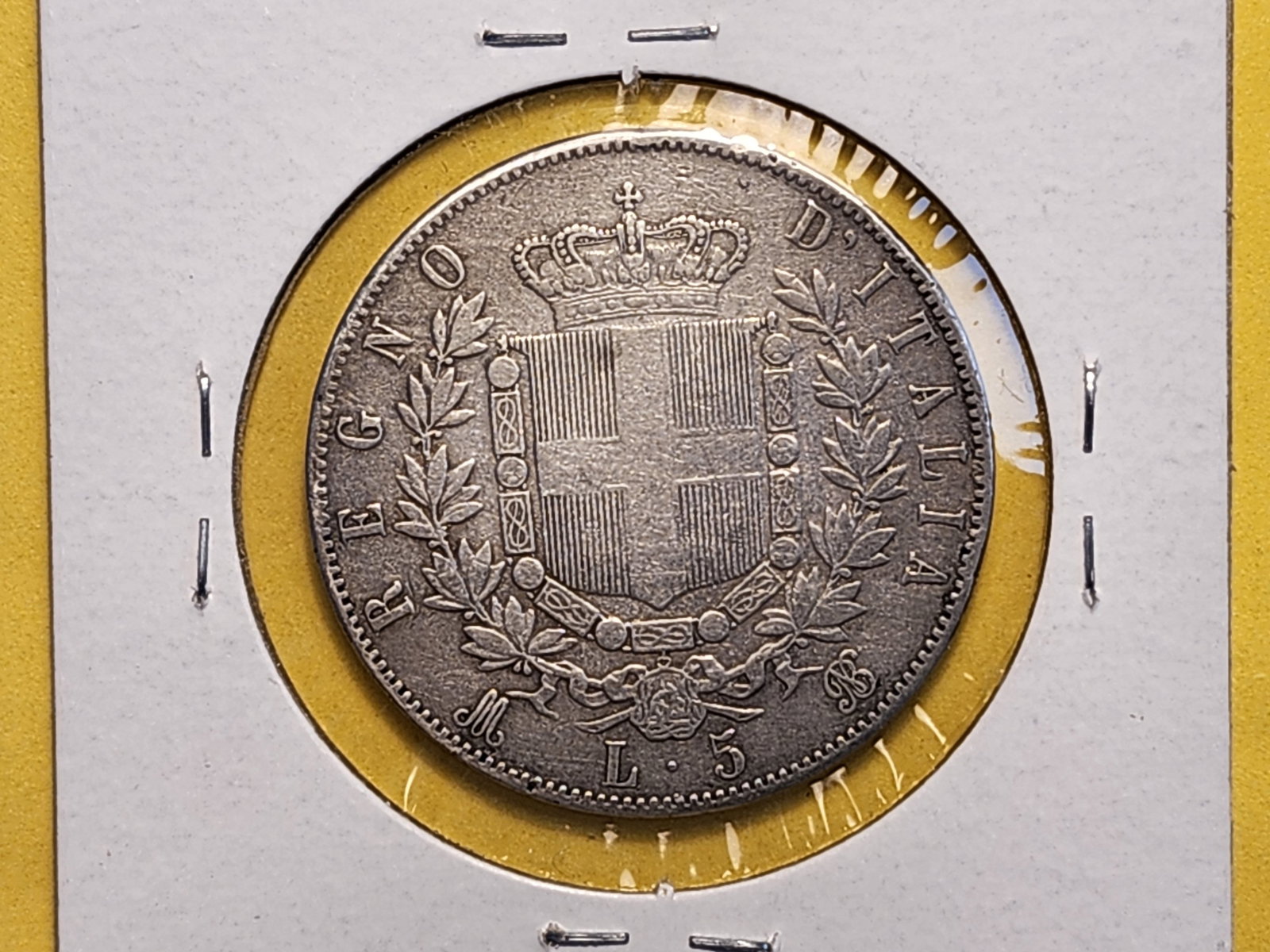 1870 Italy Silver Five Lire in Extra Fine - 4