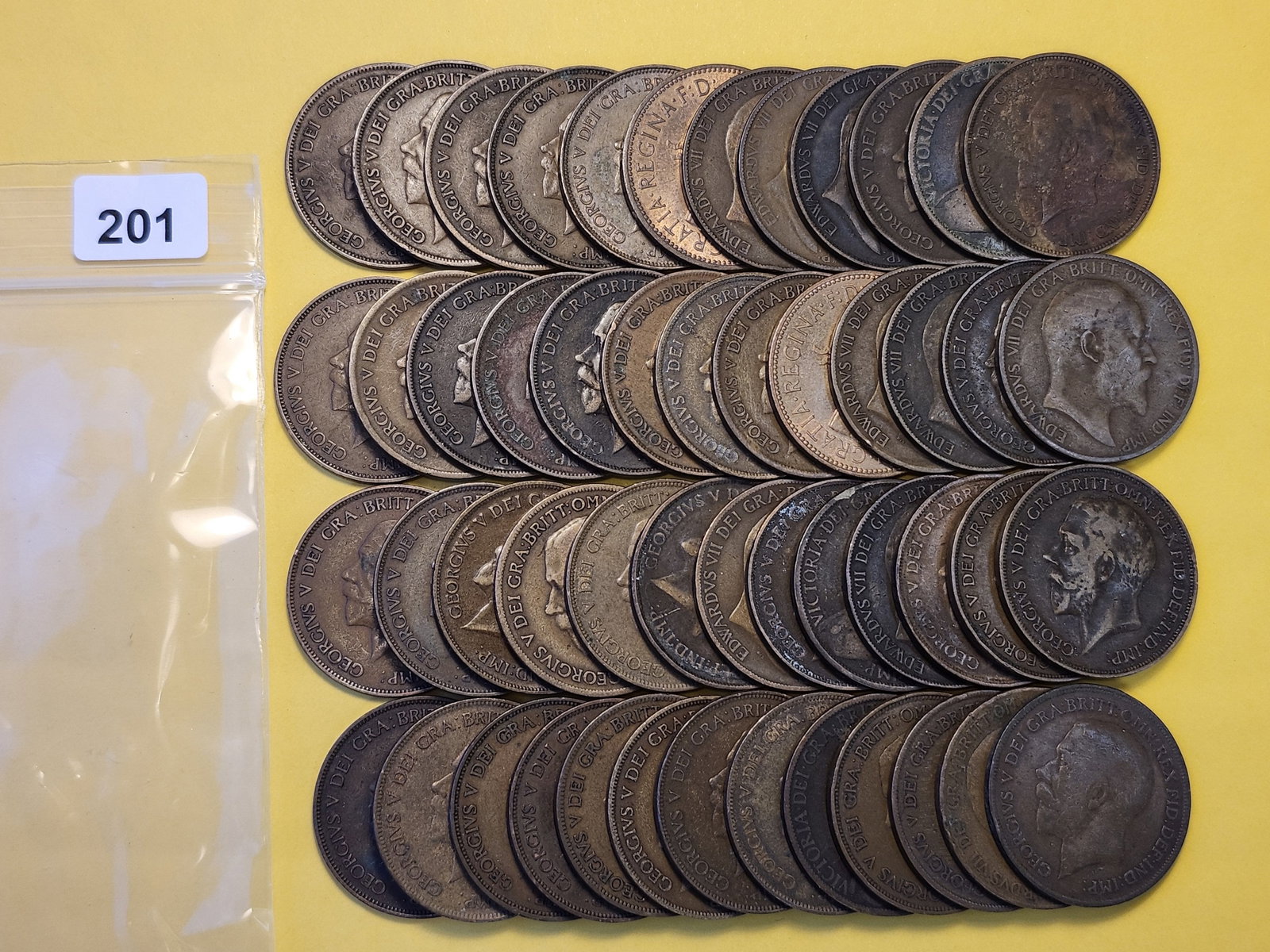 Fifty-One Great Britain Copper Pennies: Assorted dates and grades