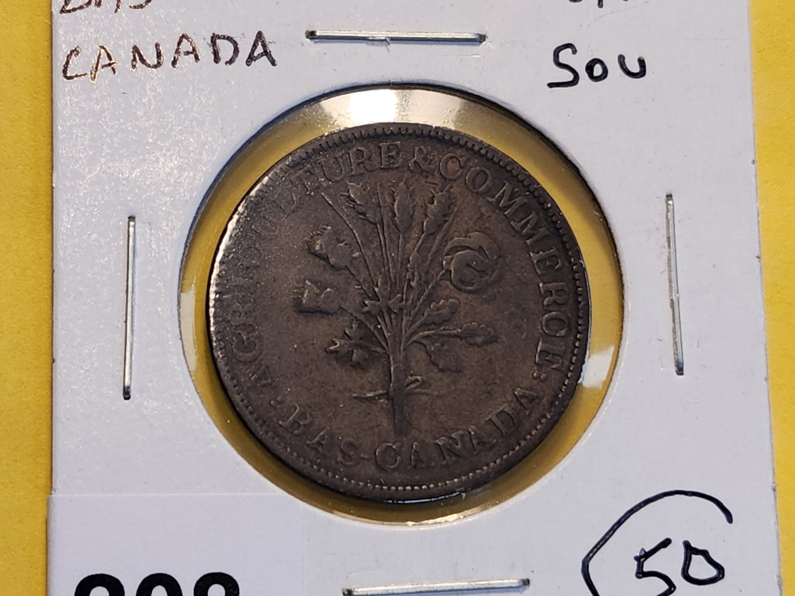 1836 Canada One Sou Copper Token: Bank of Montreal. Reference CCT# LC-3