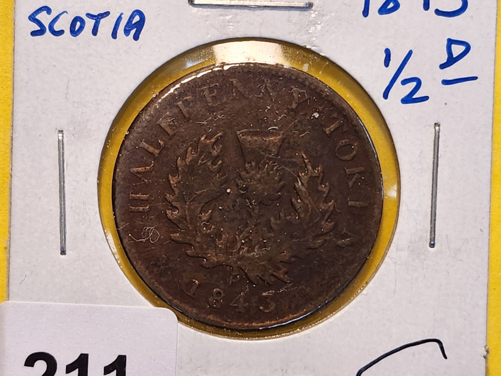 1843 Nova Scotia Halfpenny Token: KM# 3