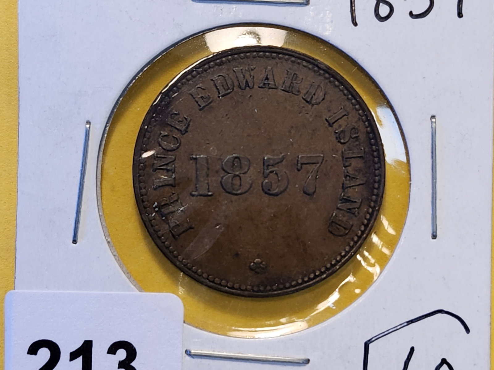 1857 Prince Edward Island Halfpenny Token: Reference CCT# PE-7C