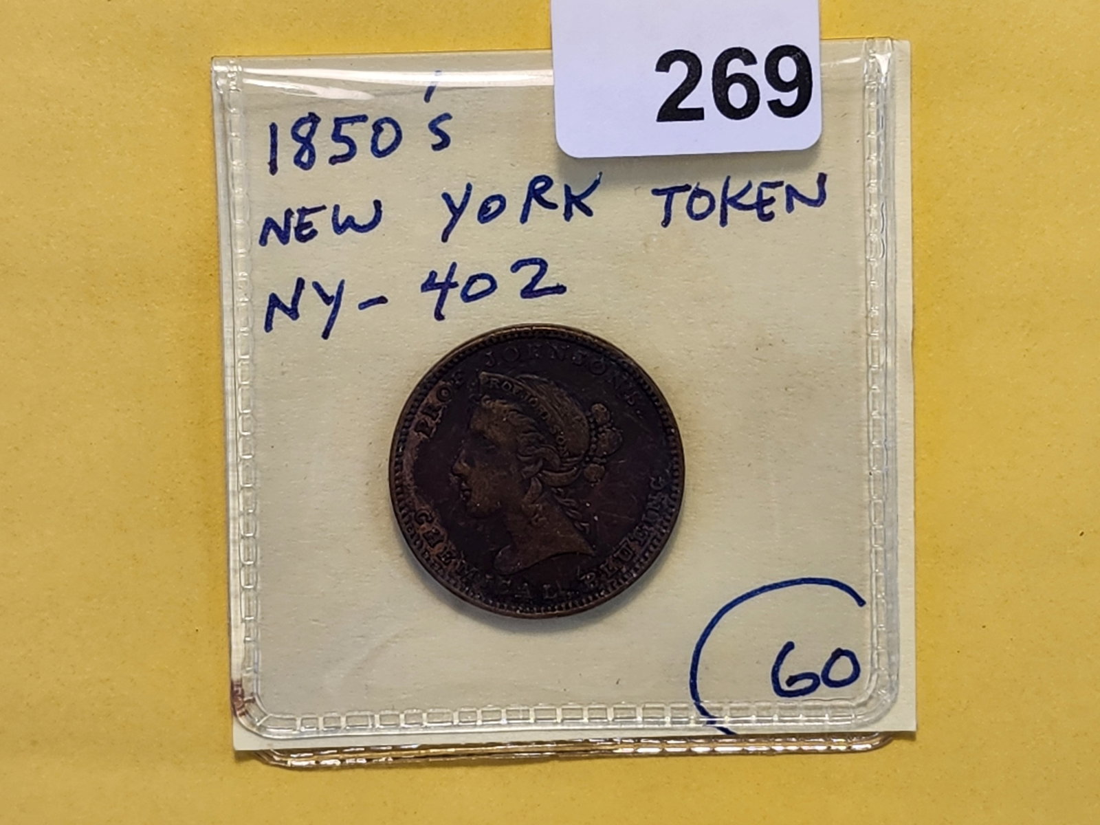 1850s Professor Johnson Chemical Blueing New York Token - 2