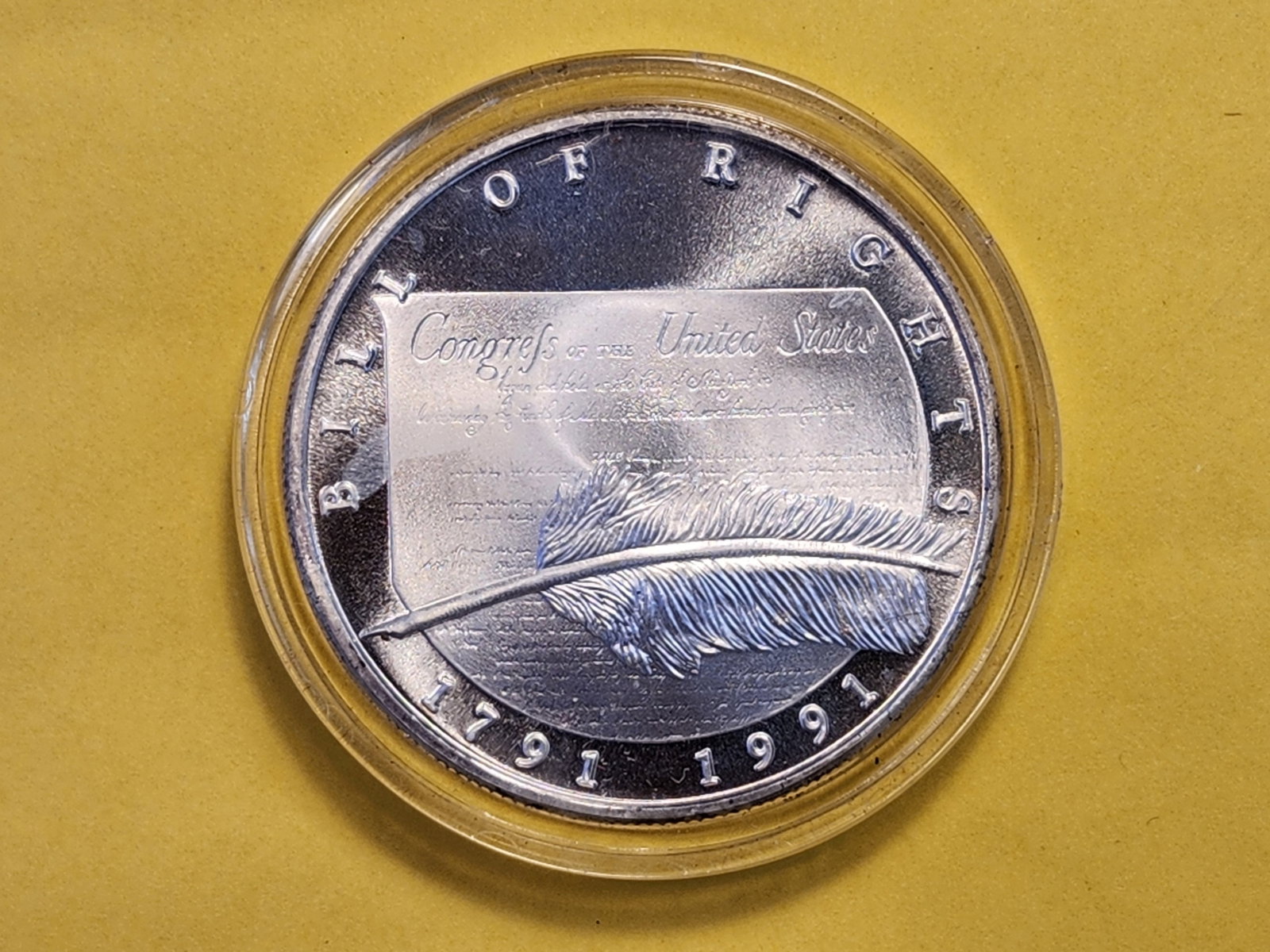 One Troy Ounce .999 Fine Silver Art Round: 1791-1991 Bill of Rights