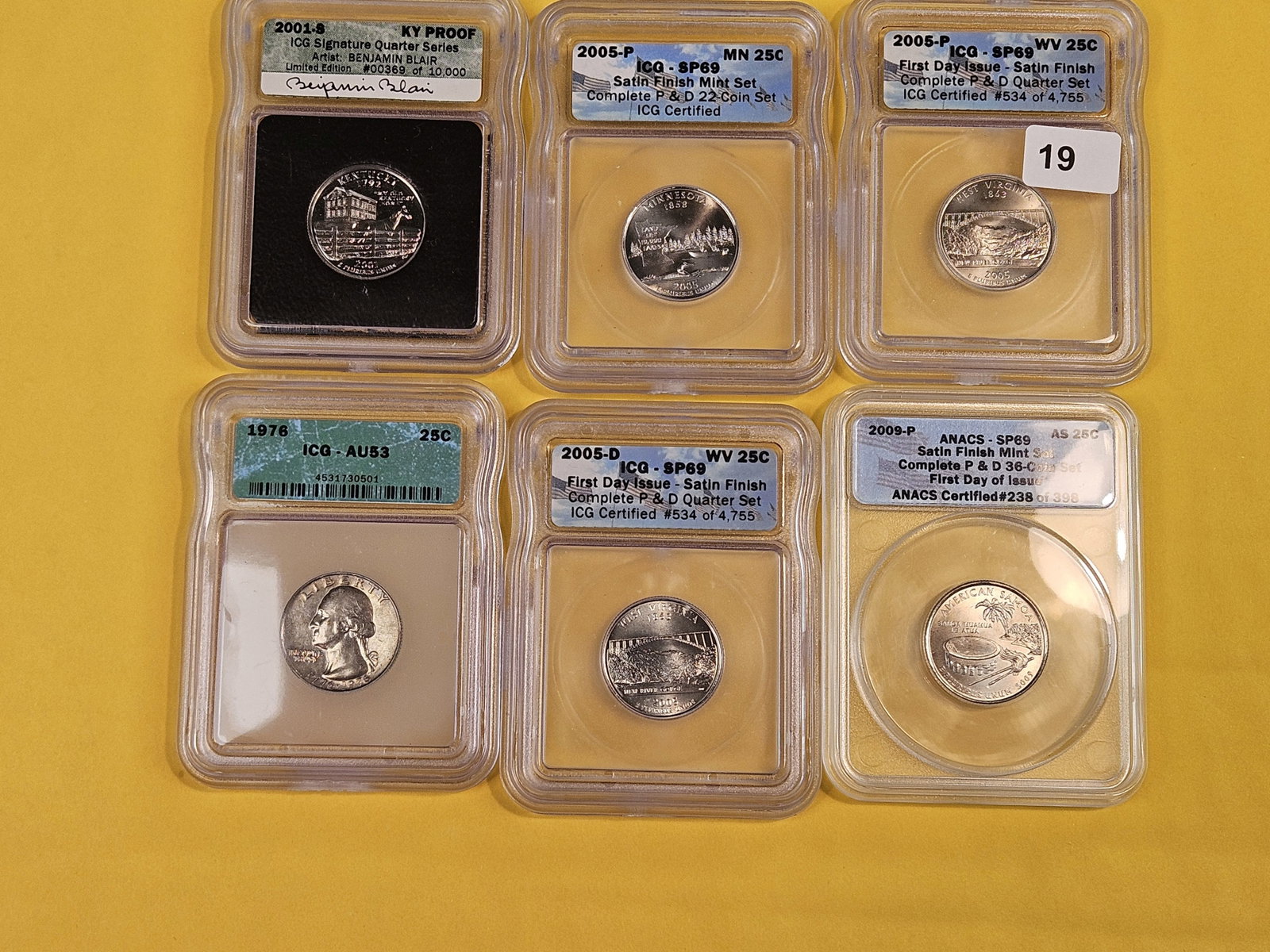Six mixed, ICG and ANACS-graded Washington Quarters - 2
