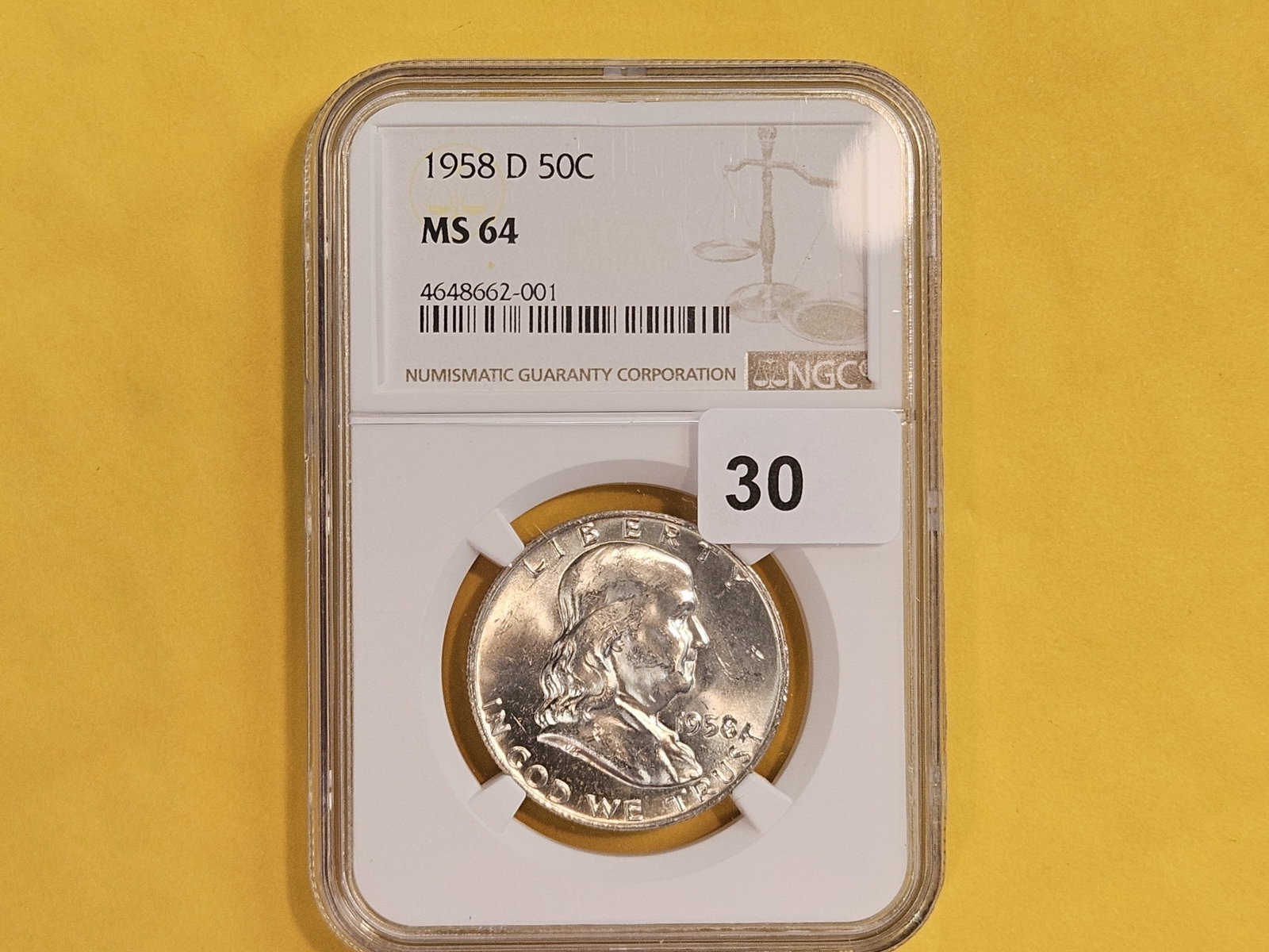 NGC 1958-D Franklin silver Half Dollar in Mint State 64 - 2