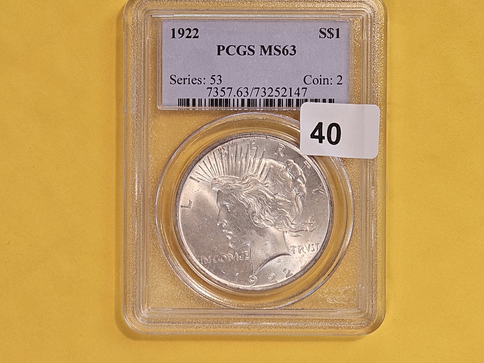 PCGS 1922 Peace silver Dollar in Mint State 63 - 2