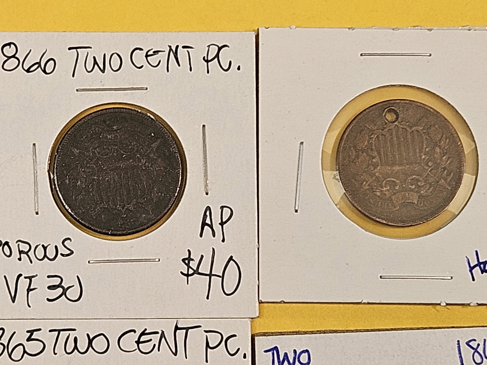 Four mixed 2-cent pieces - 2