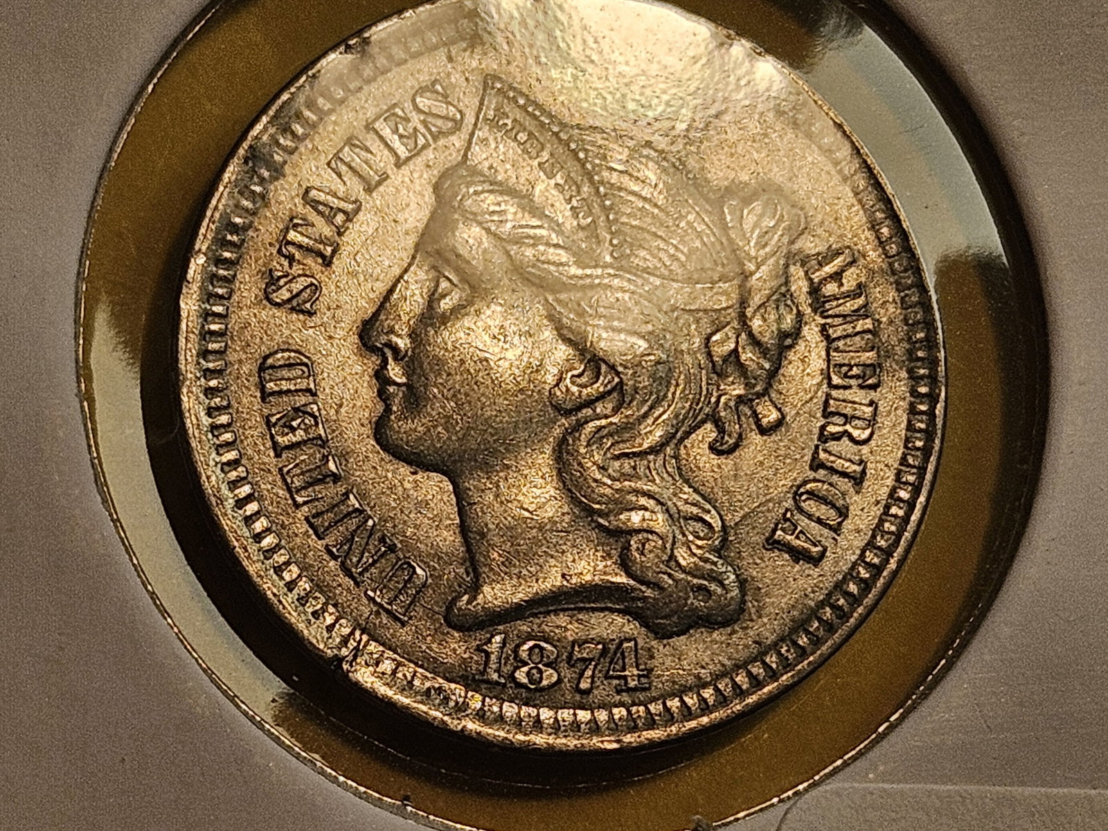 Choice Brilliant About Uncirculated plus 1874 Three Cent Nickel - 3