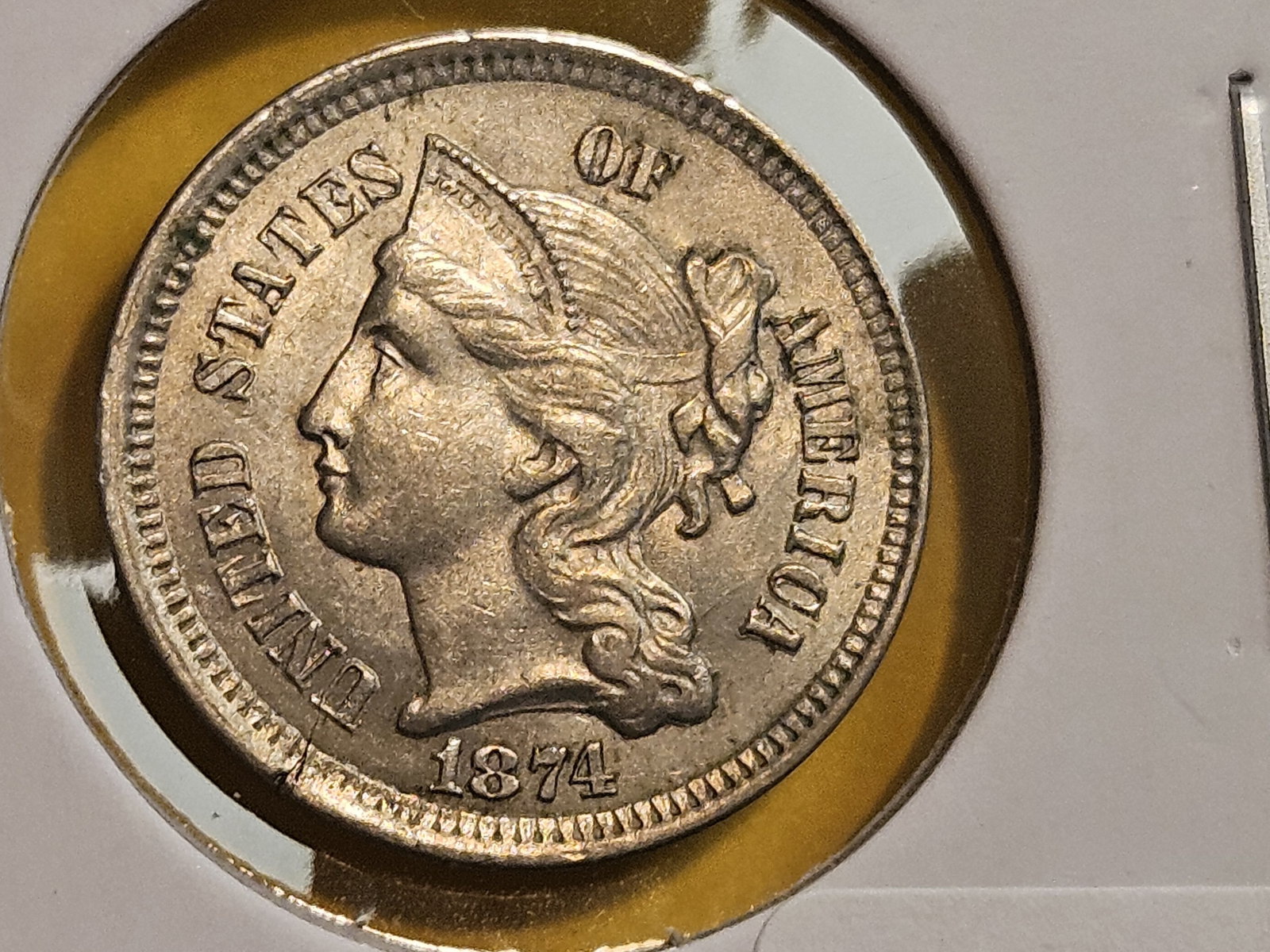 Choice Brilliant About Uncirculated plus 1874 Three Cent Nickel - 4