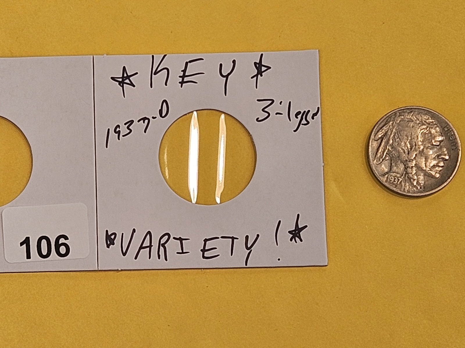 ** KEY VARIETY ** 1937-D THREE LEGGED Buffalo Nickel - 2