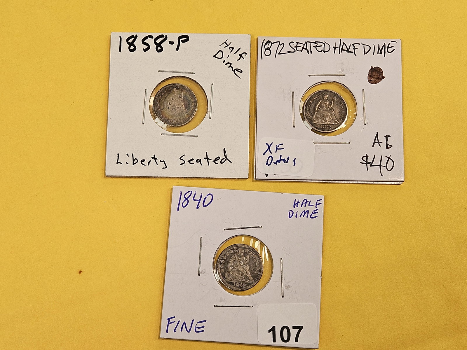 Three mixed Seated Liberty silver Half-Dimes - 2