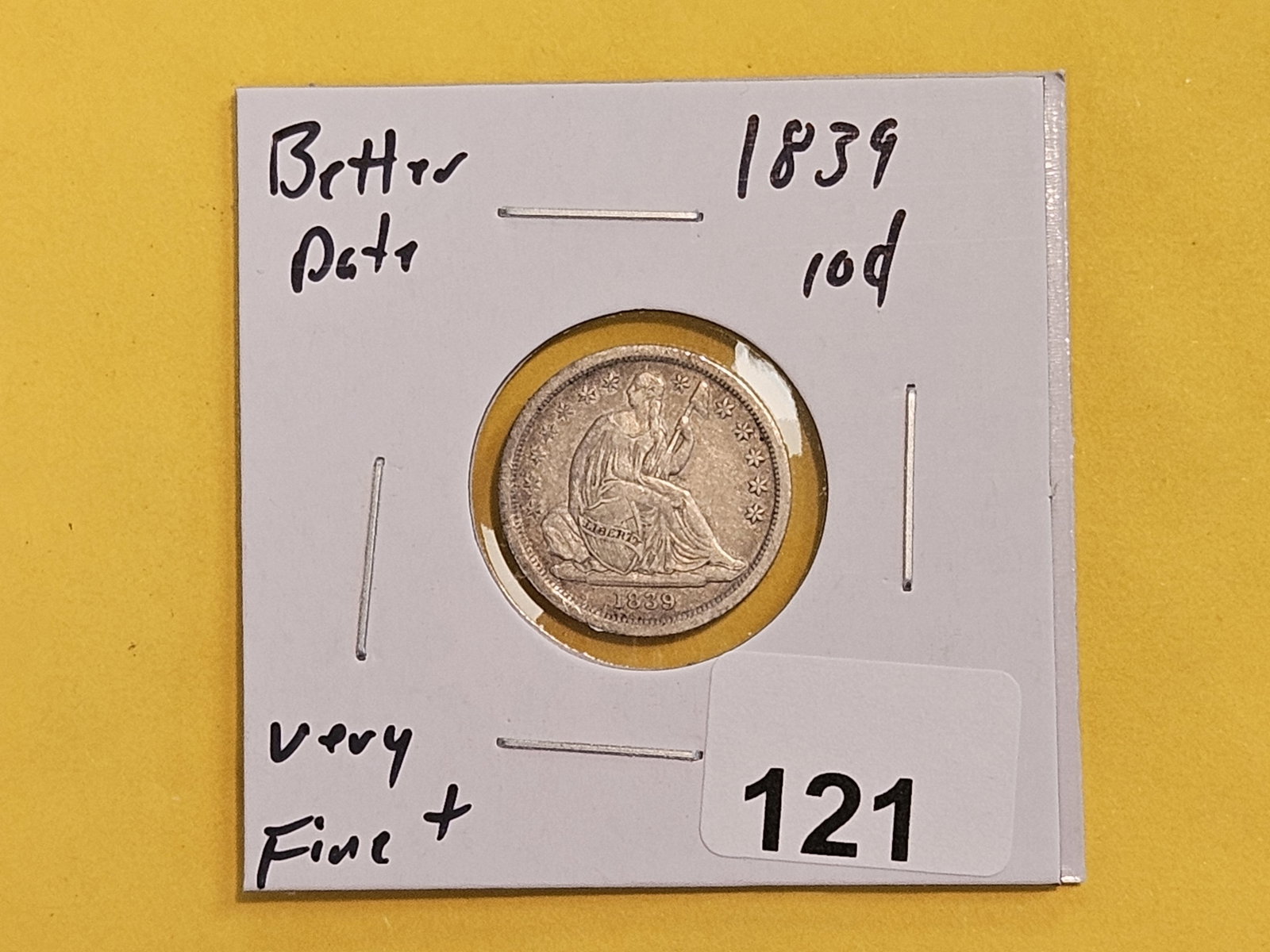 1839 Seated Liberty silver dime in Very Fine plus - 2