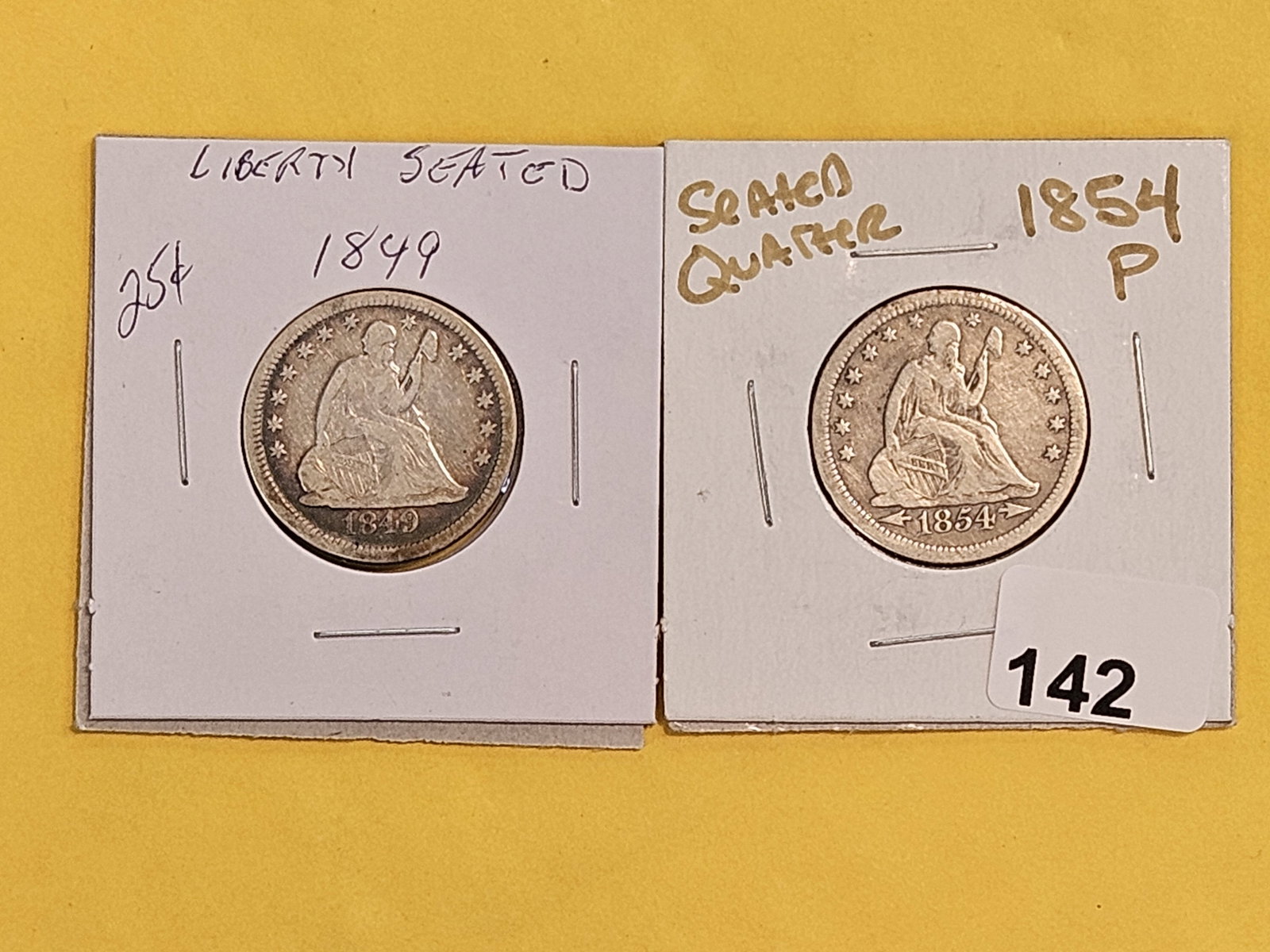 1849 and 1854 Seated Liberty silver Quarters: In Very Good to Fine