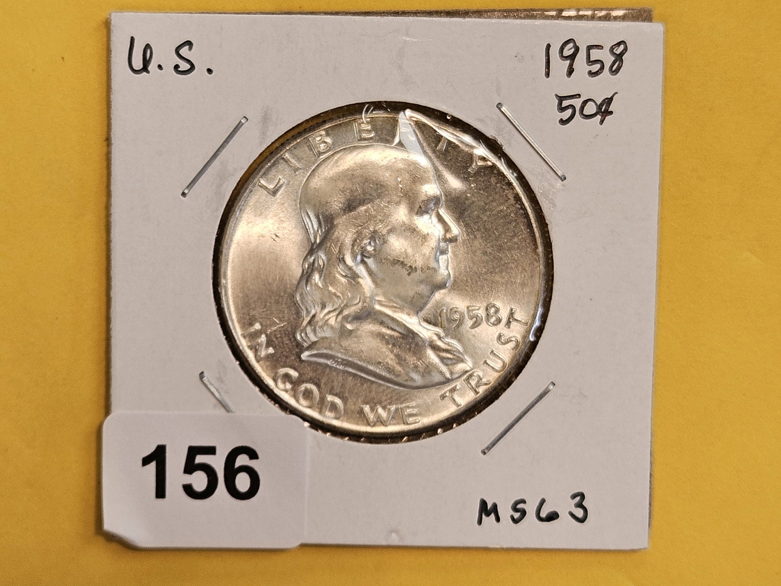 Choice Brilliant Uncirculated 1958 Franklin Half Dollar - 2
