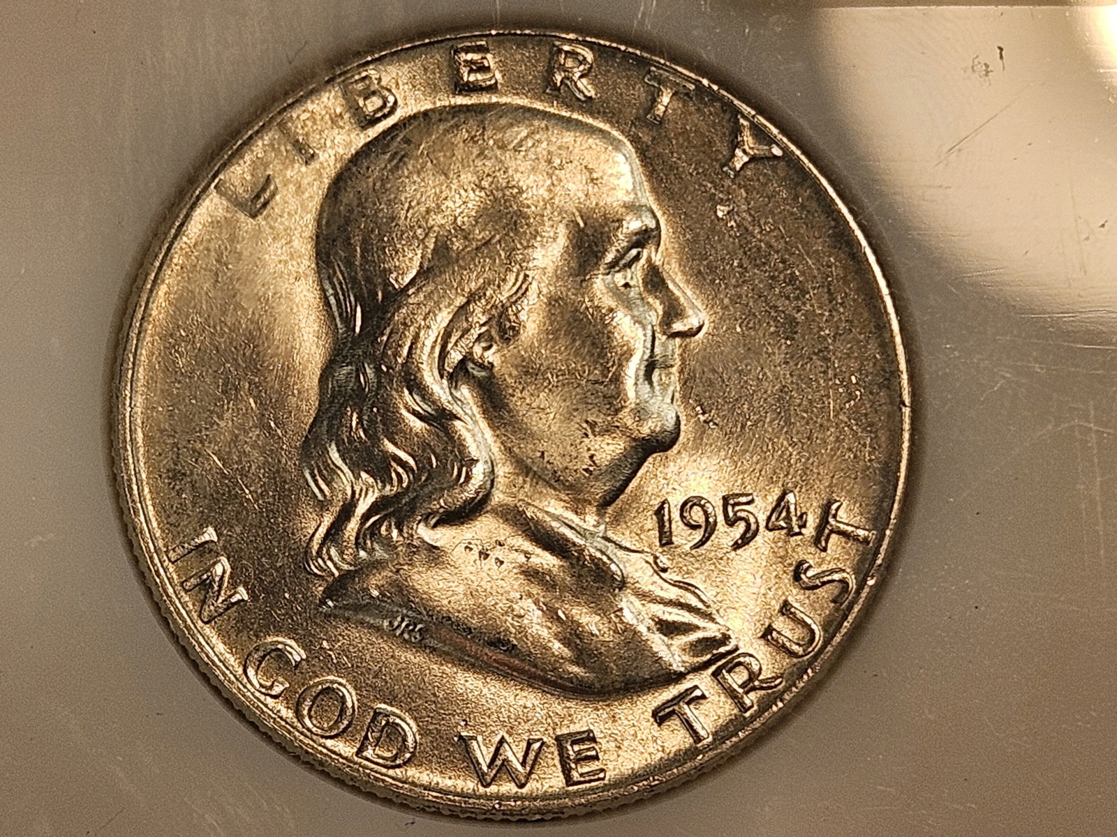 Choice Brilliant Uncirculated plus 1954-D Franklin Half Dollar: Nicely toned