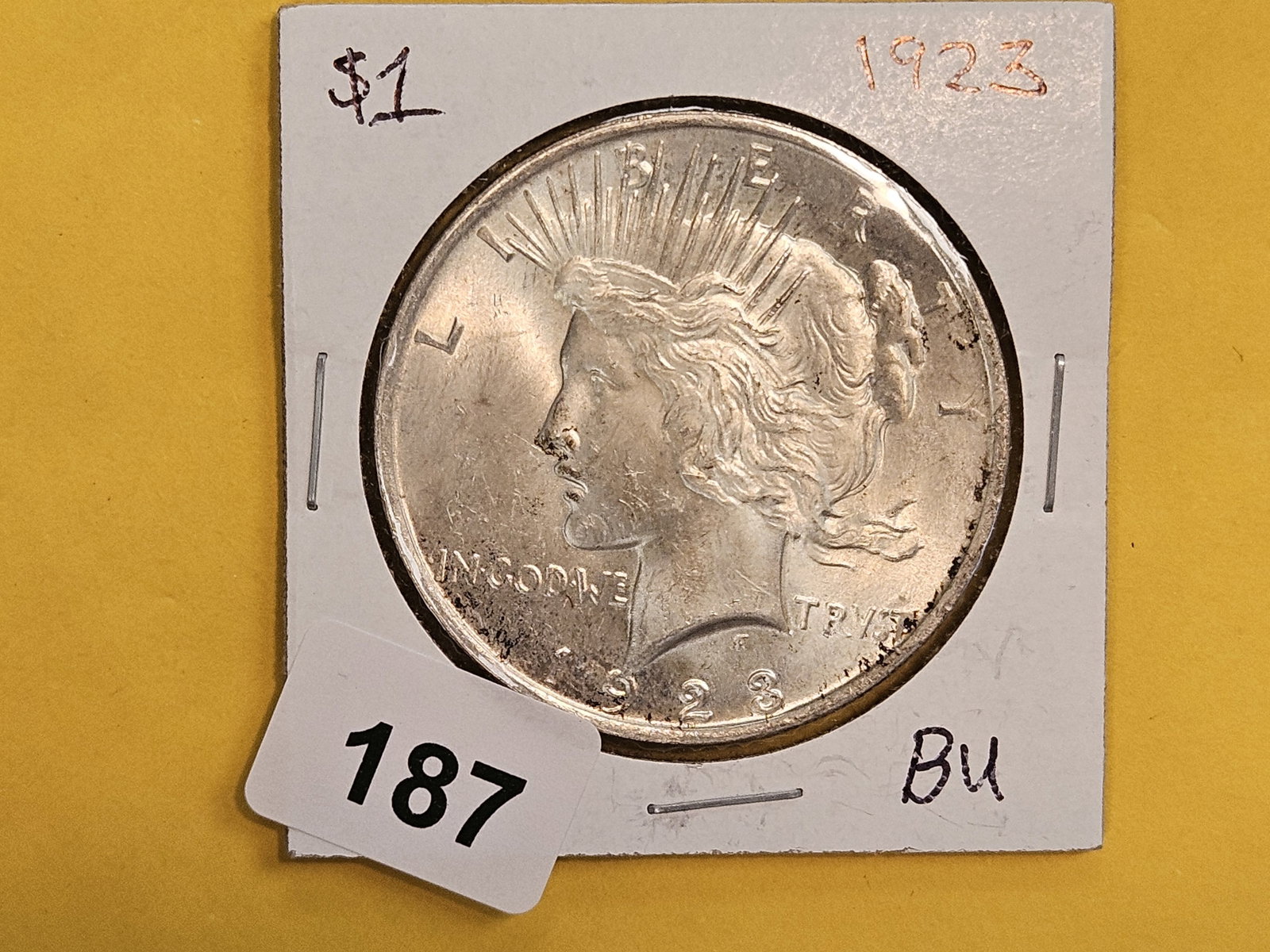 Brilliant Uncirculated Plus 1923 Peace silver Dollar - 2