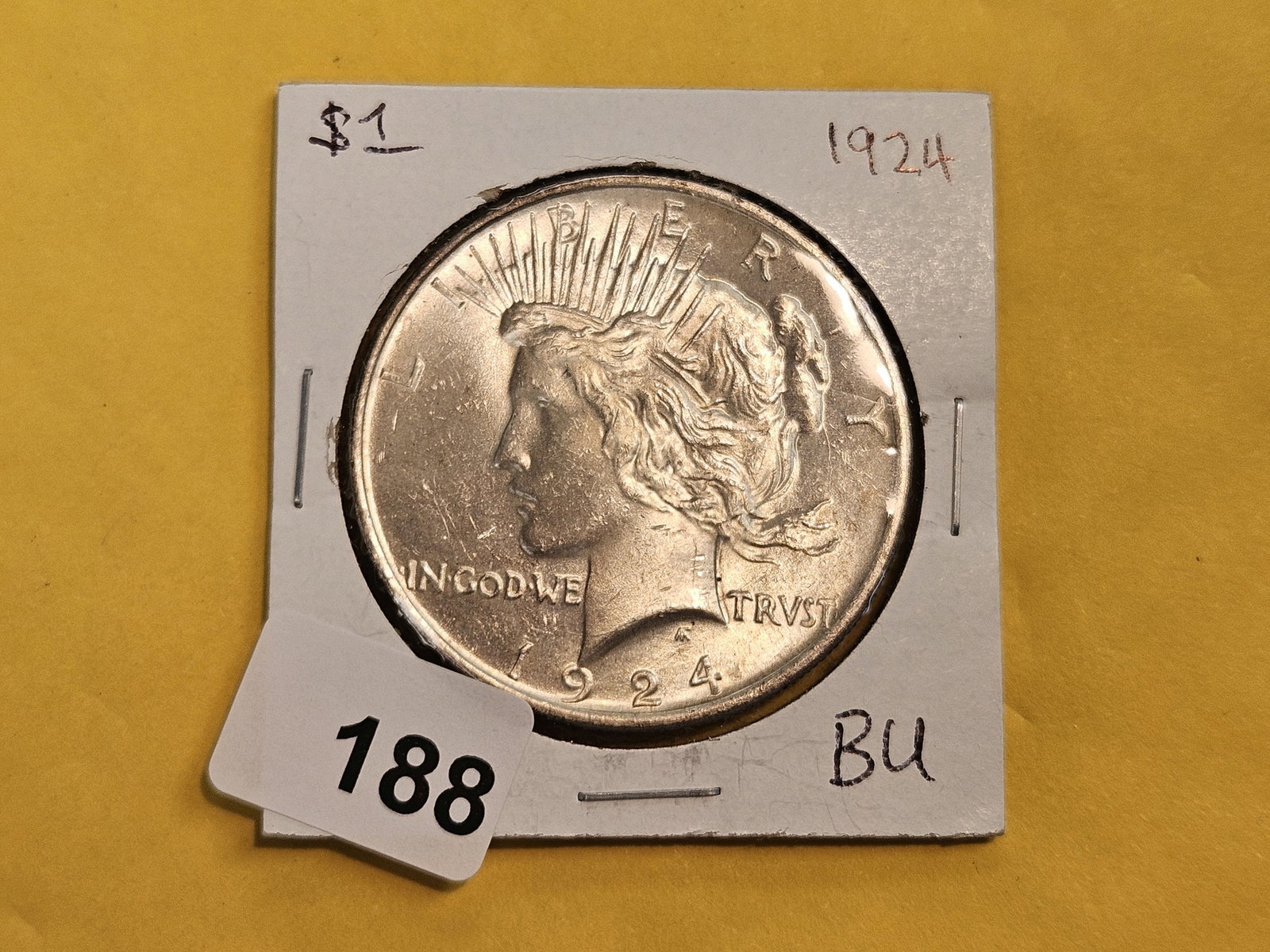 Brilliant Uncirculated Plus 1924 Peace silver Dollar - 2