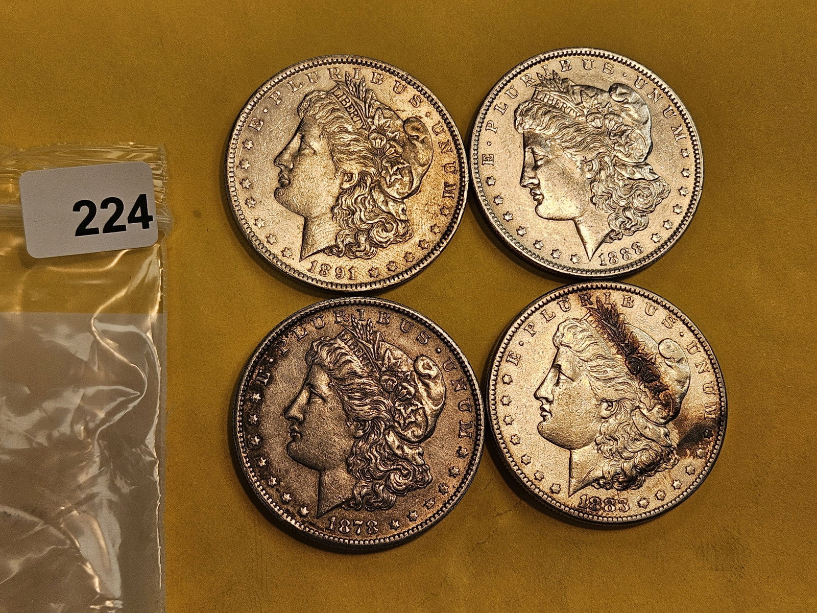 Four About Uncirculated Morgan Silver Dollars - 2