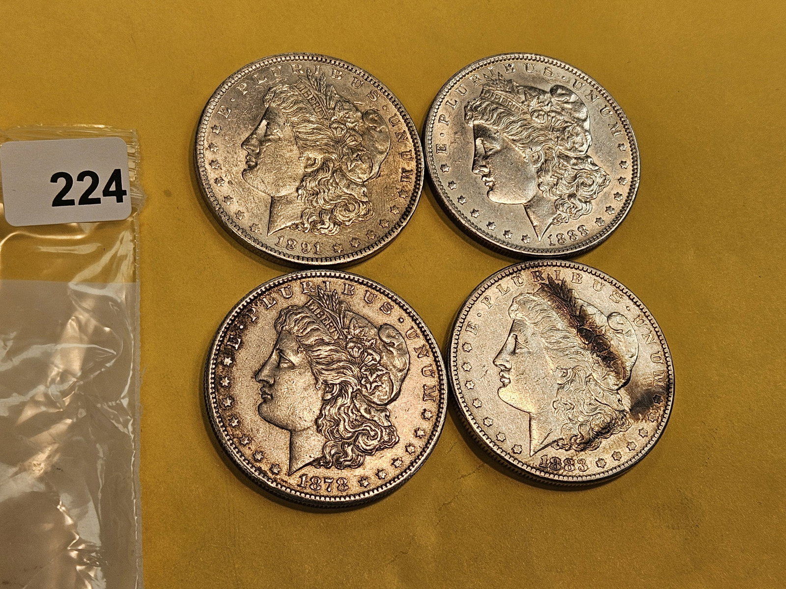 Four About Uncirculated Morgan Silver Dollars - 3