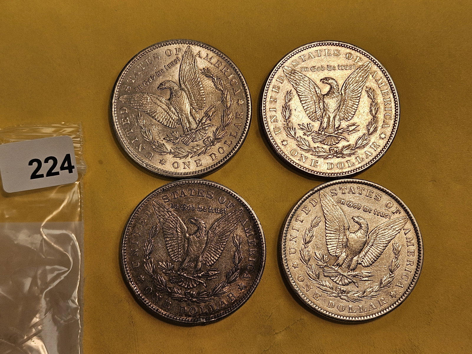 Four About Uncirculated Morgan Silver Dollars - 4