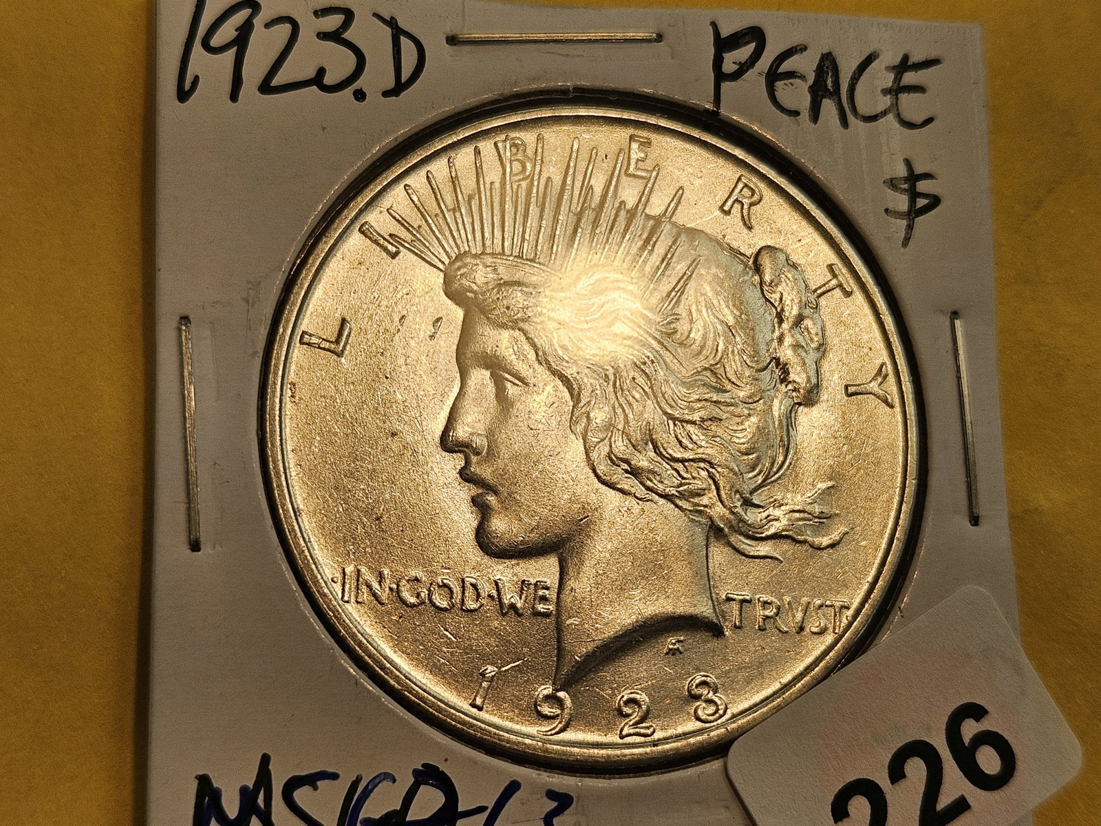 Choice Brilliant Uncirculated plus 1923-D Peace Silver Dollar - 3