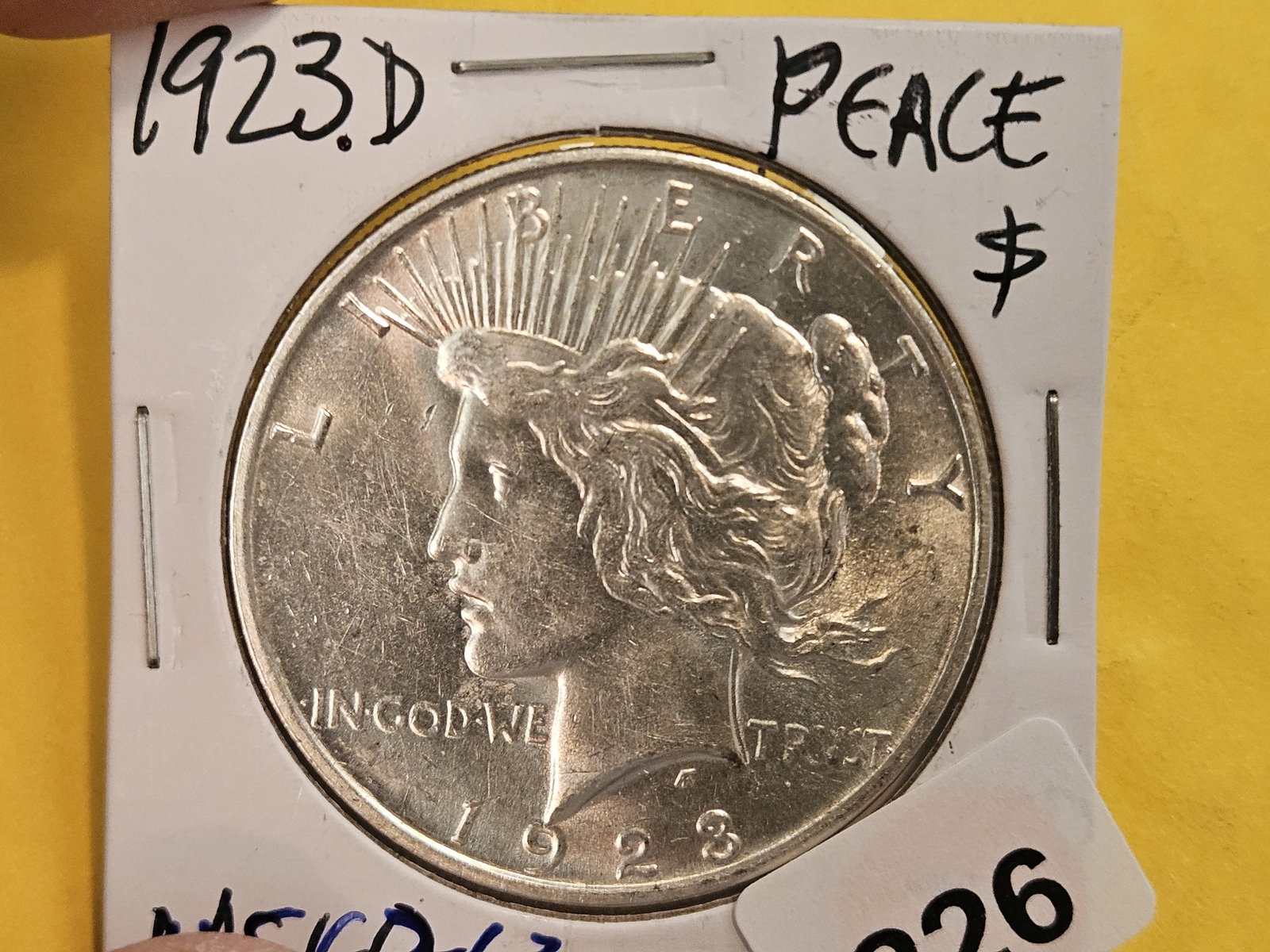 Choice Brilliant Uncirculated plus 1923-D Peace Silver Dollar - 4
