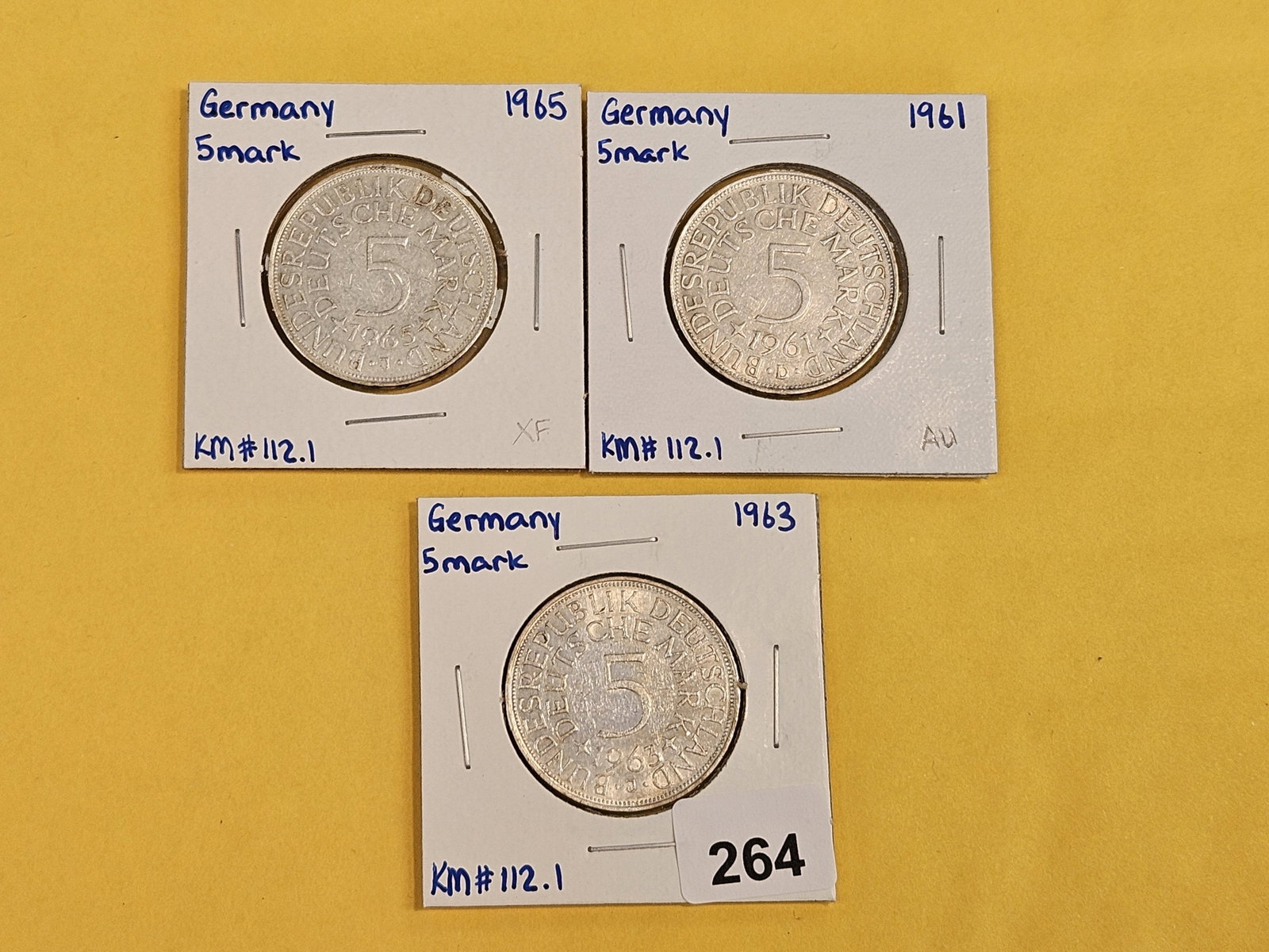 Three Brilliant AU-BU Germany silver 5 deutschemarks - 2