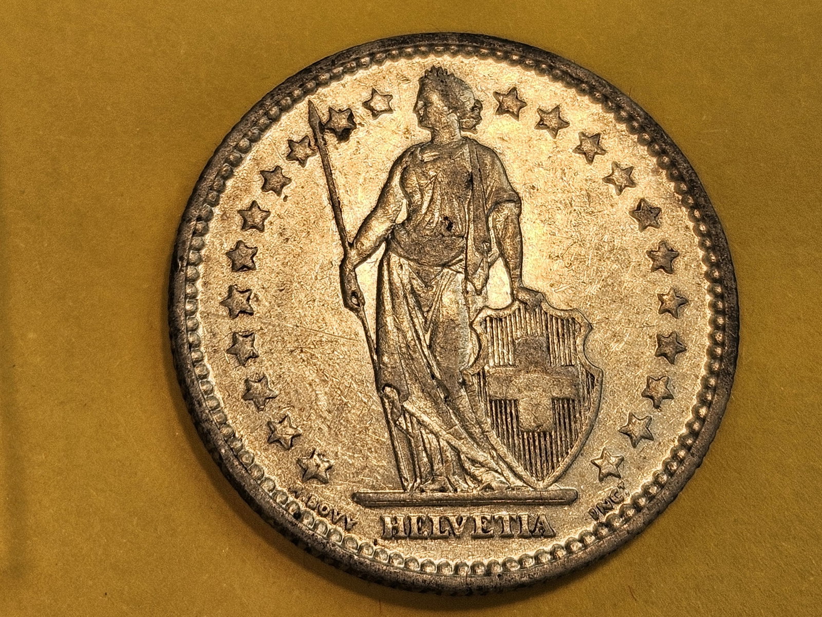 Better Date! Brilliant About Uncirculated plus - details 1909-B Switzerland 2 francs: KM 21