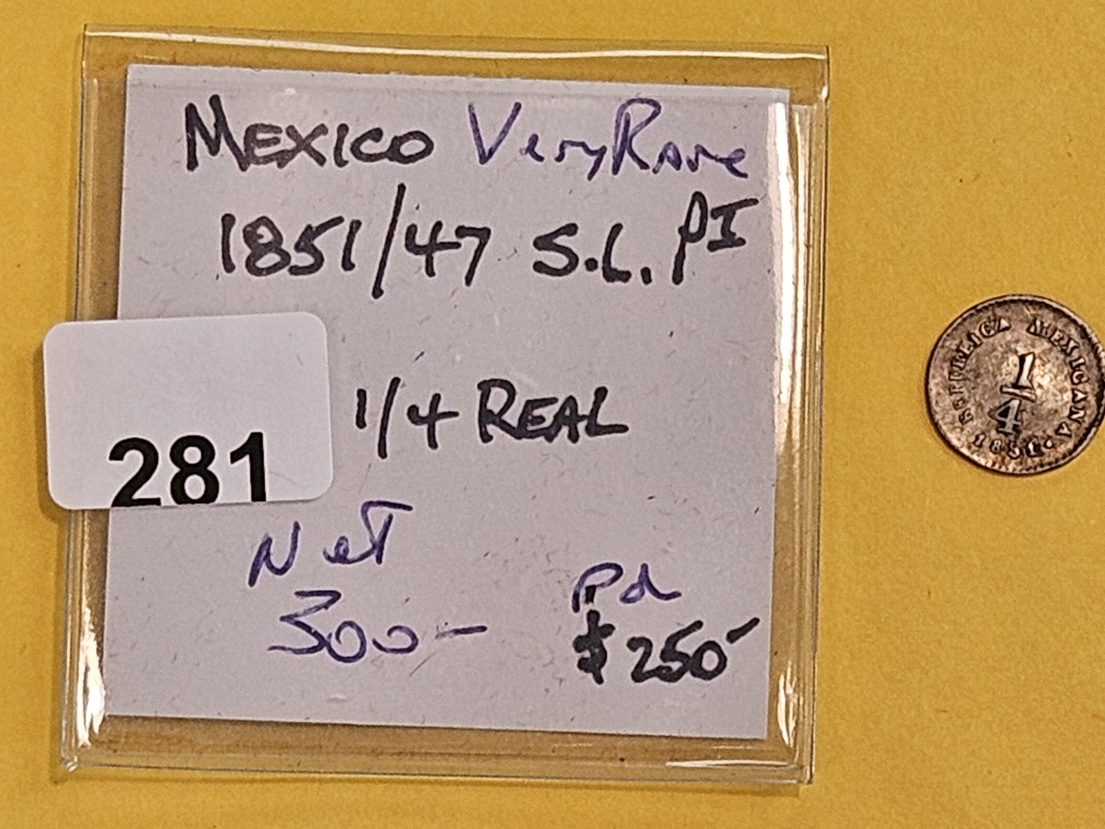 ** SCARCE ** 1851/47 SLPi Mexico 1/4 real - 2