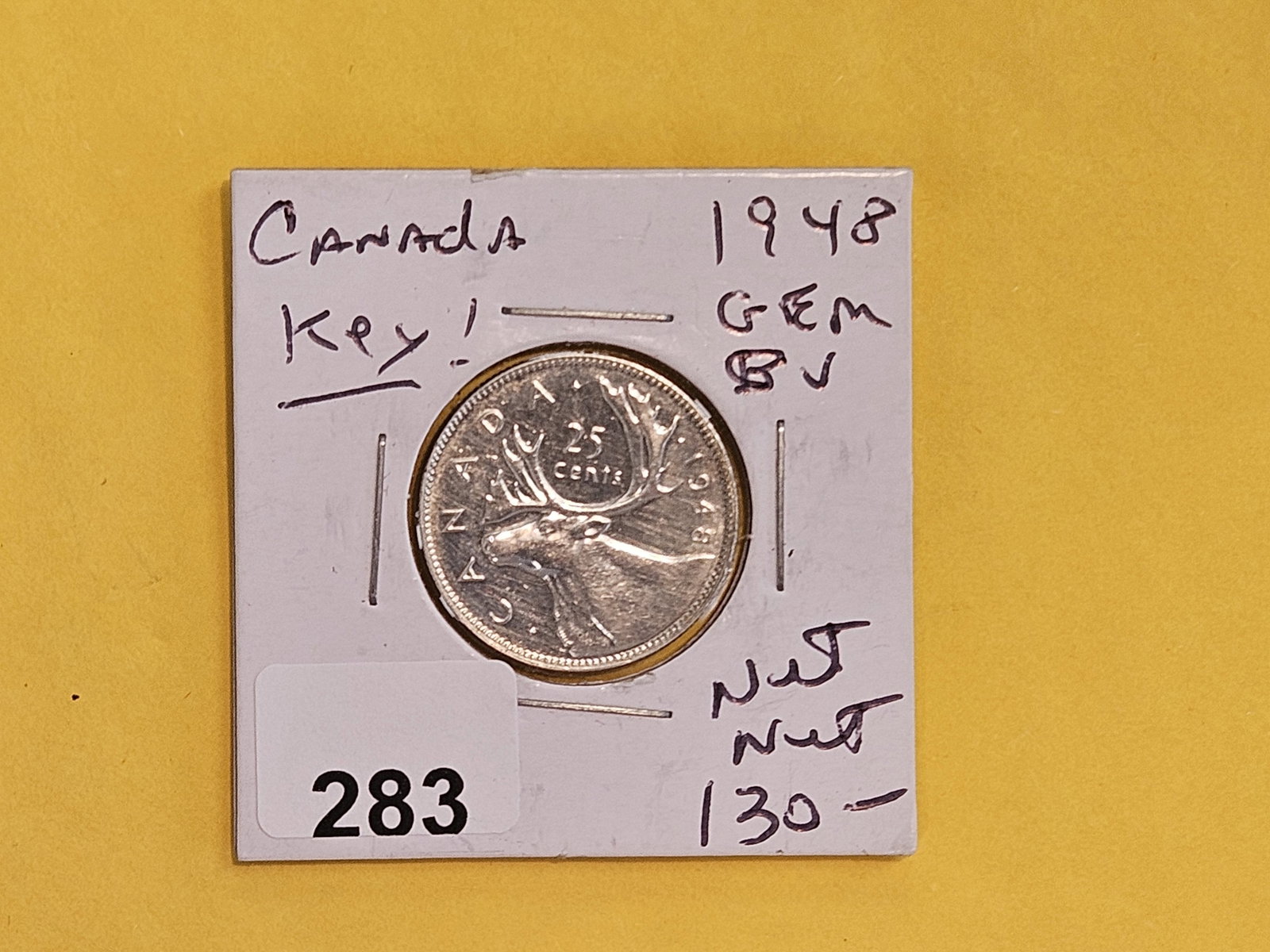 ** KEY DATE ** GEM Brilliant Uncirculated - Details 1948 Canada silver 25 cents - 2