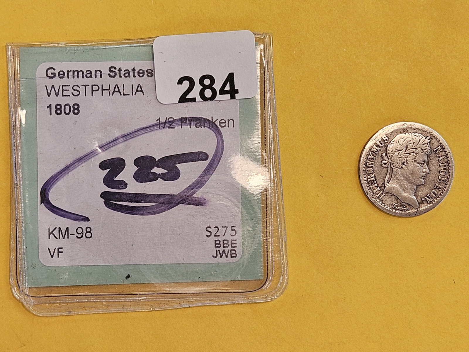 * SCARCE * 1808 German States Westphalia 1/2 Franken in Very Fine - 2