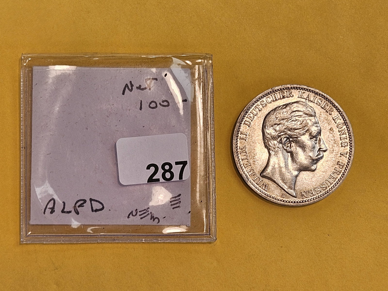 Choice Brilliant AU-BU 1910-A Germany silver drei mark - 2