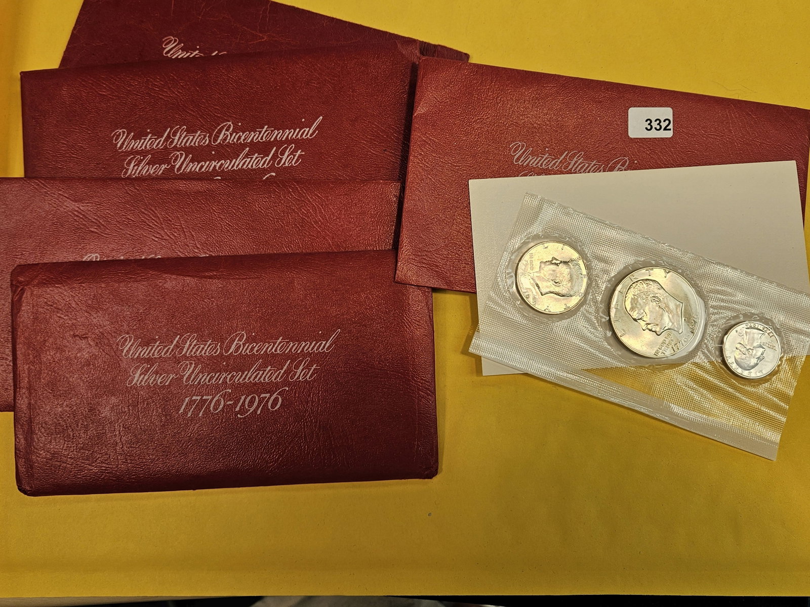 Five GEM Brilliant Uncirculated 1976 Three-coin silver Bicentennial sets: All in OGP