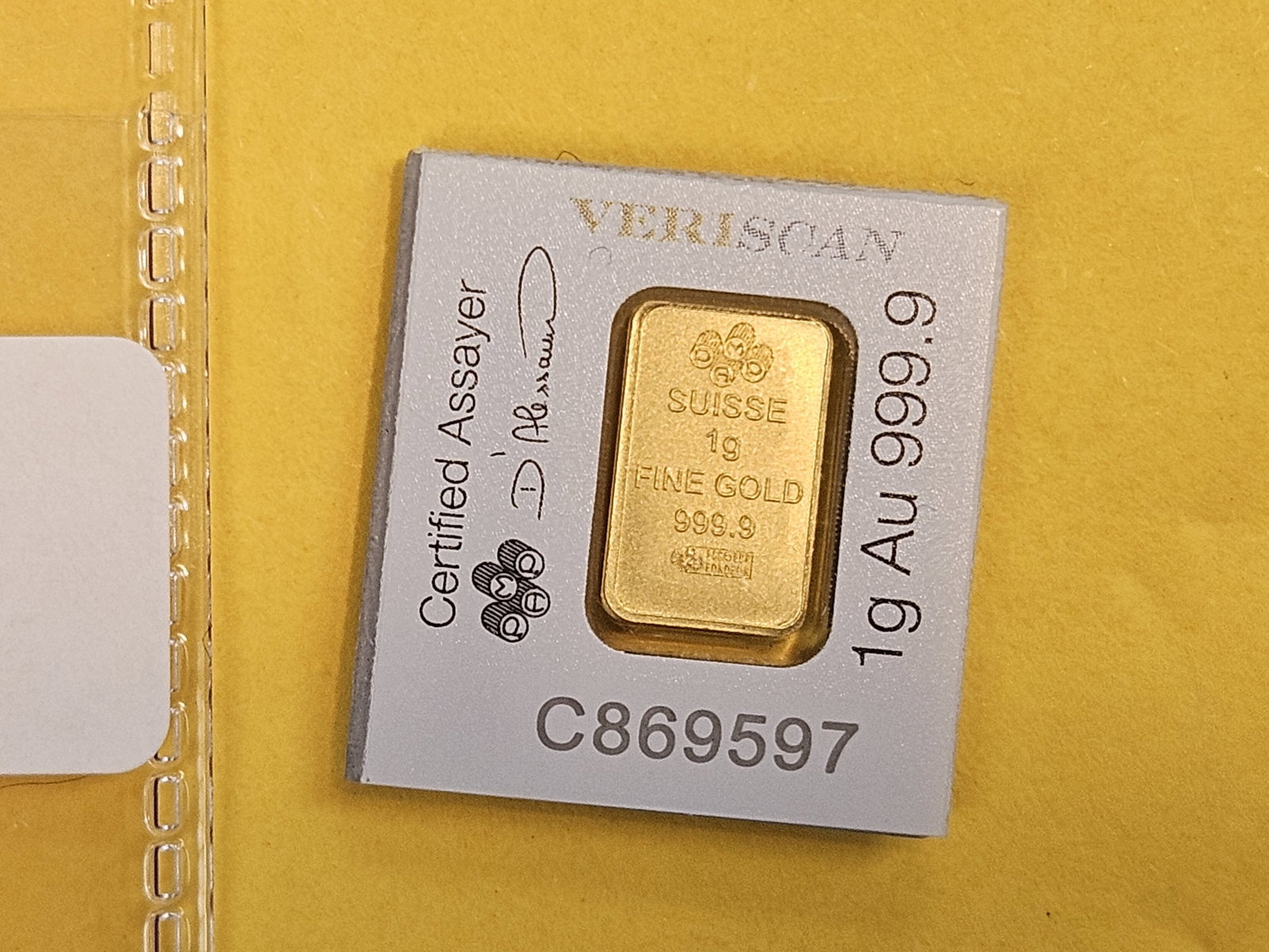 GOLD! PAMP Suisse One Gram .9999 fine gold bar - 2