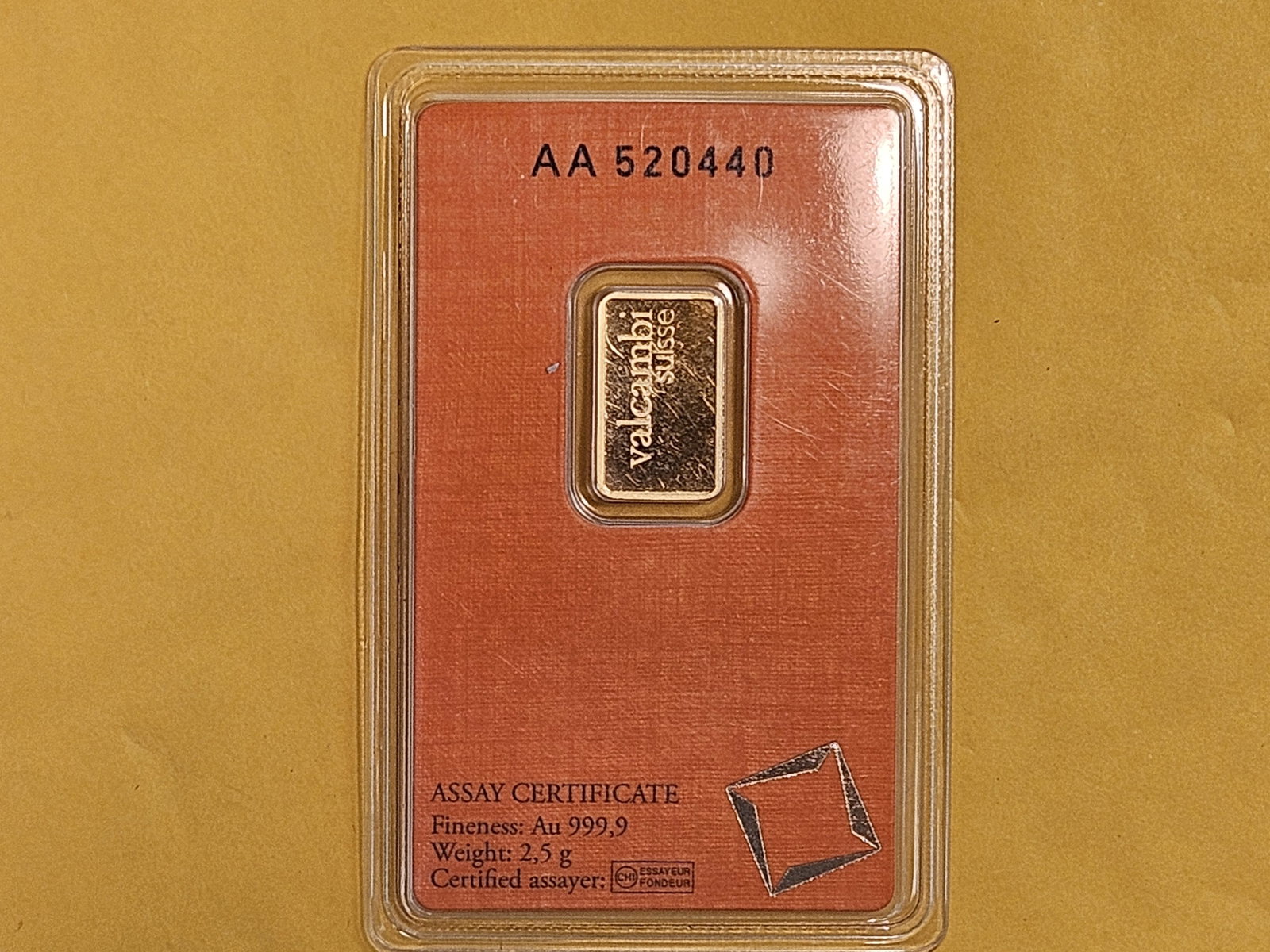 GOLD! Valcambi Suisse 2.5 Gram .9999 fine gold bar - 2