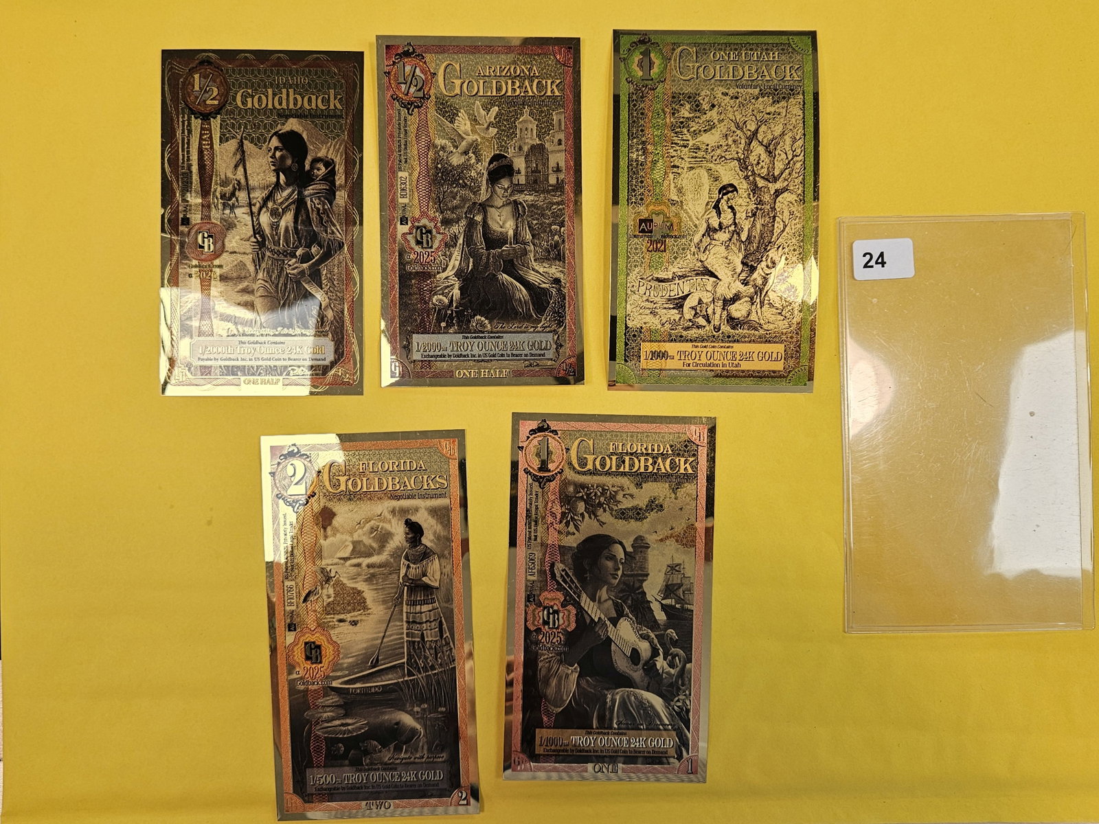GOLD! Five mixed types of Goldbacks: 1/2, one and 2 goldback