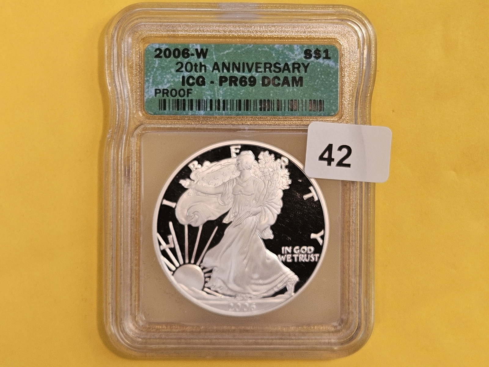 ICG 2006-W American Silver Eagle in Proof 69 Deep Cameo: 20th Anniversary