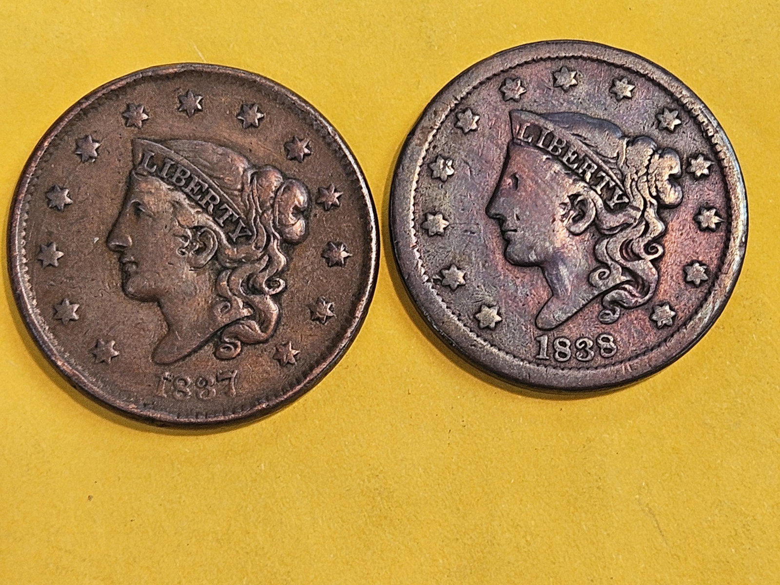 1837 and 1838 Large Cents: Both in Very Fine - details