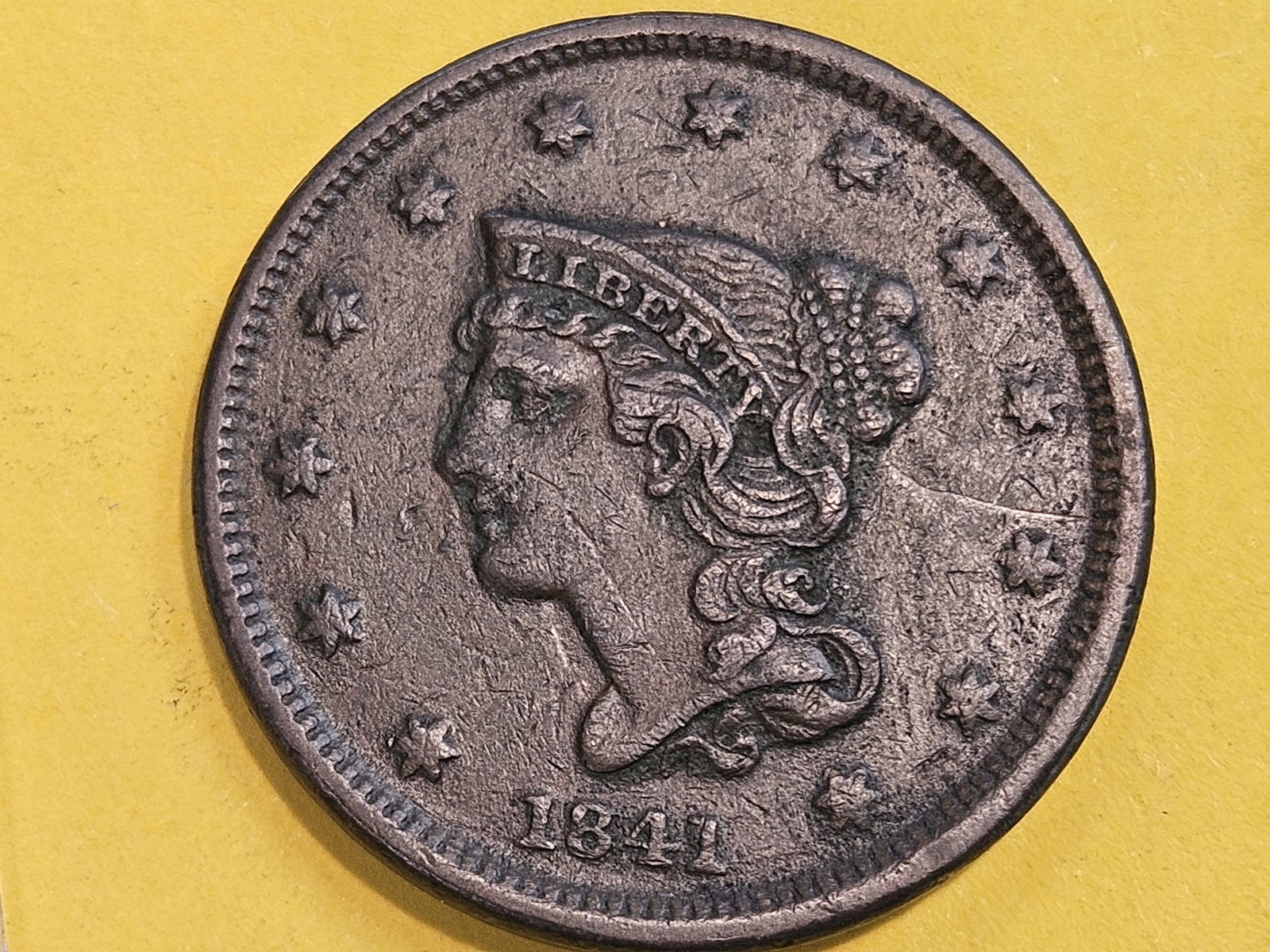 1841 Braided Hair Large Cent in Extra Fine - details: Small date version