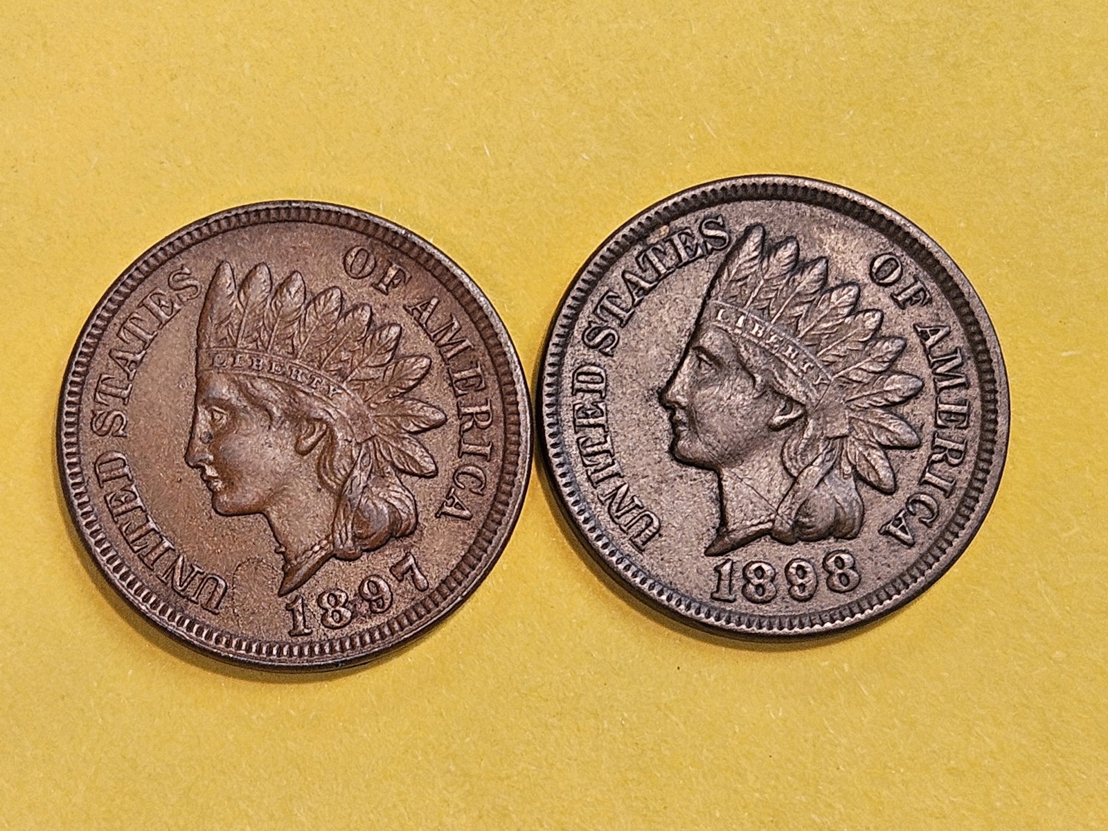 Two Nicer Indian Cents in Choice About Uncirculated plus: 1897 and 1898