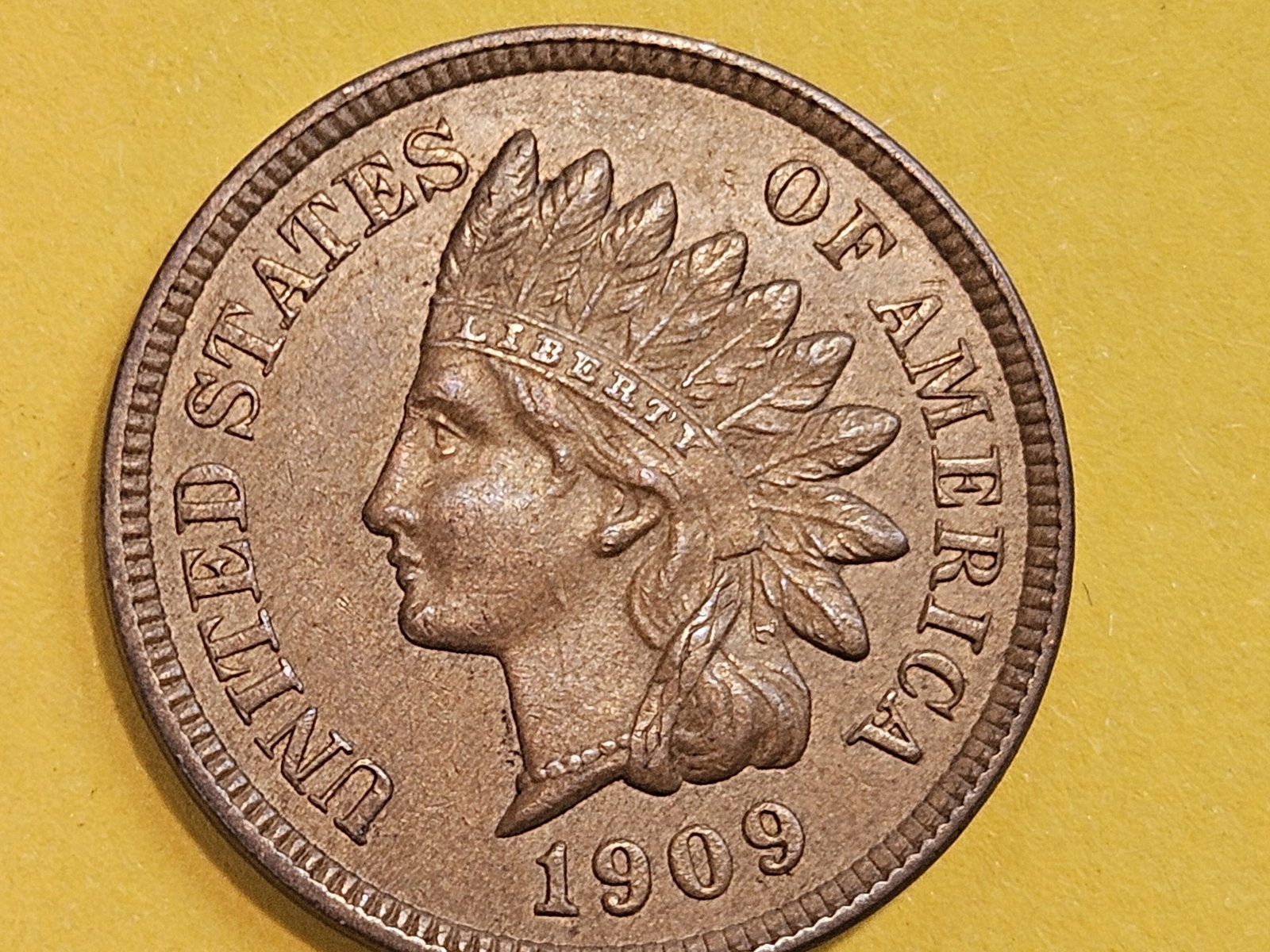 Bright About Uncirculated plus 1909 Indian Cent: Great original luster under a light patina