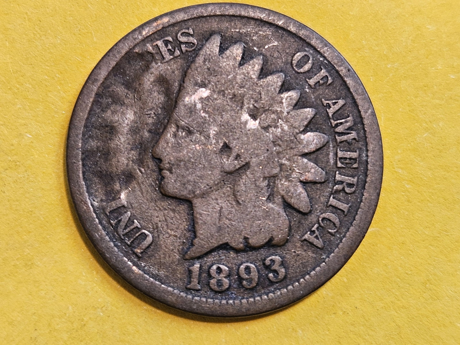 MINT ERROR! 1893 Indian Cent: Has a large Lamination error on the obverse between 9 and 11 oclock