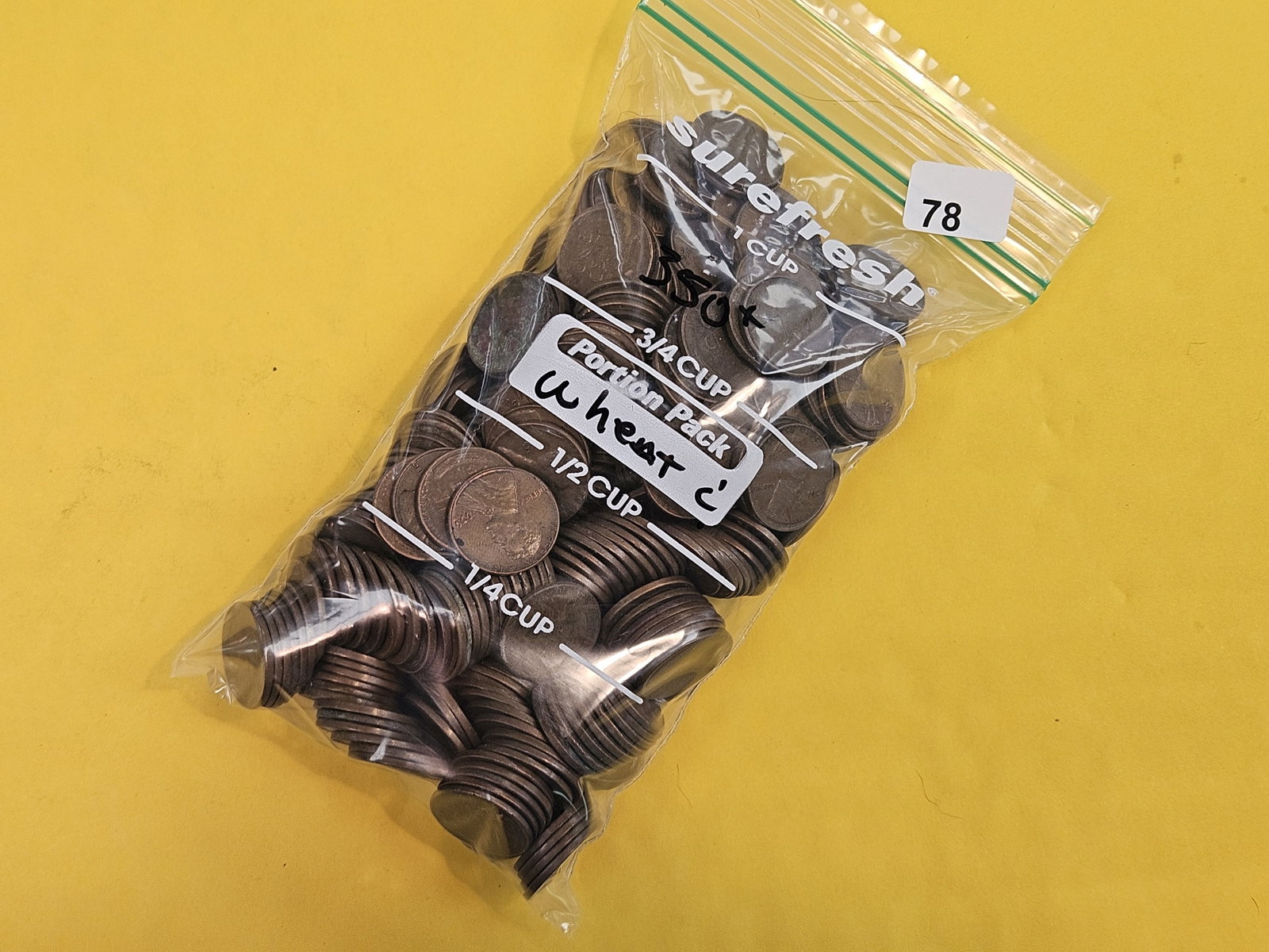 THREE Hundred Fifty Wheat cents: From dealer. Unsearched by us
