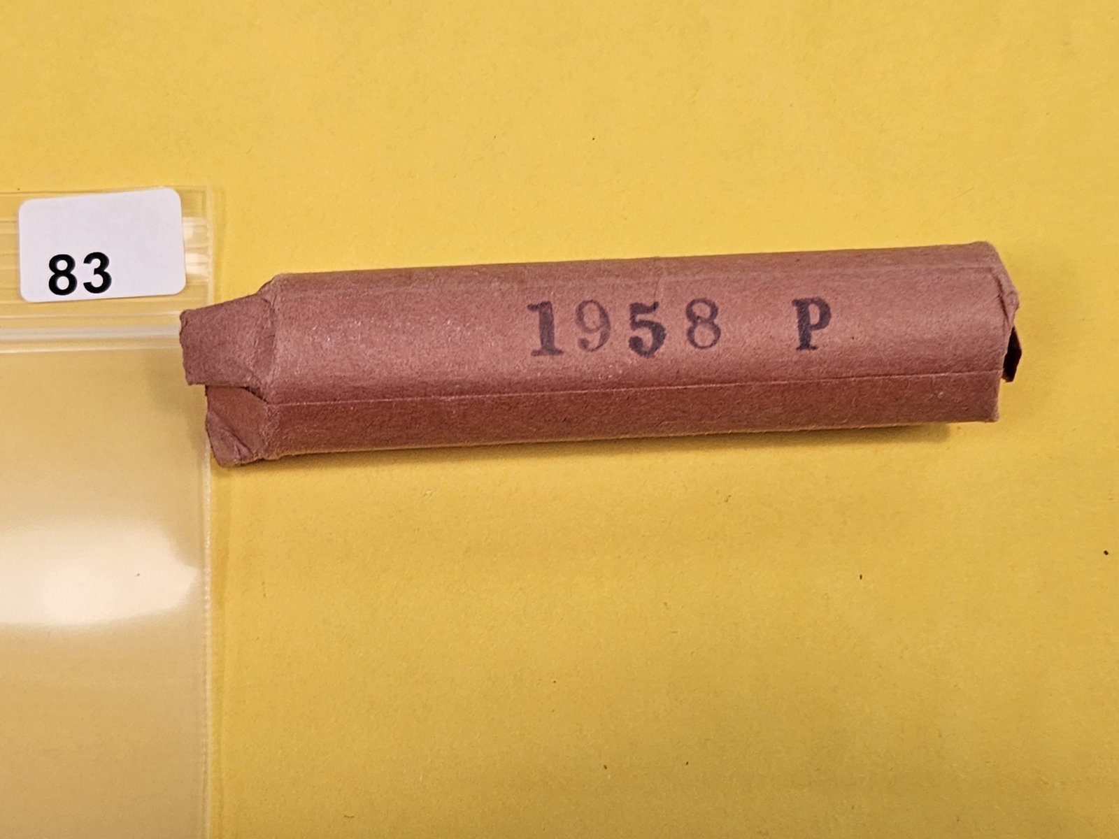 GEM Brilliant Uncirculated RED Roll of 1958 Wheat cents: From same old collection. Unsearched by us. Ends show BU GEM RED. Side is stamped 1958 P.