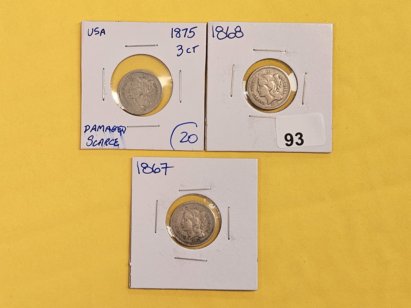 Three mixed 3-Cent nickels (1 of 5)