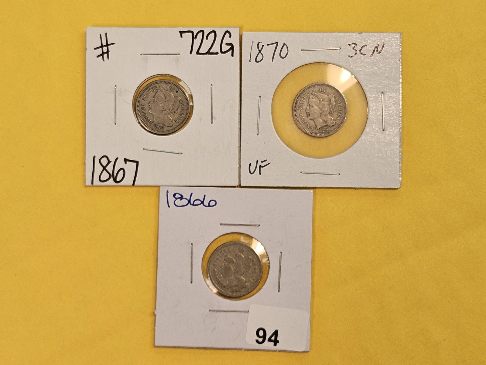 Three mixed 3-Cent nickels (1 of 5)