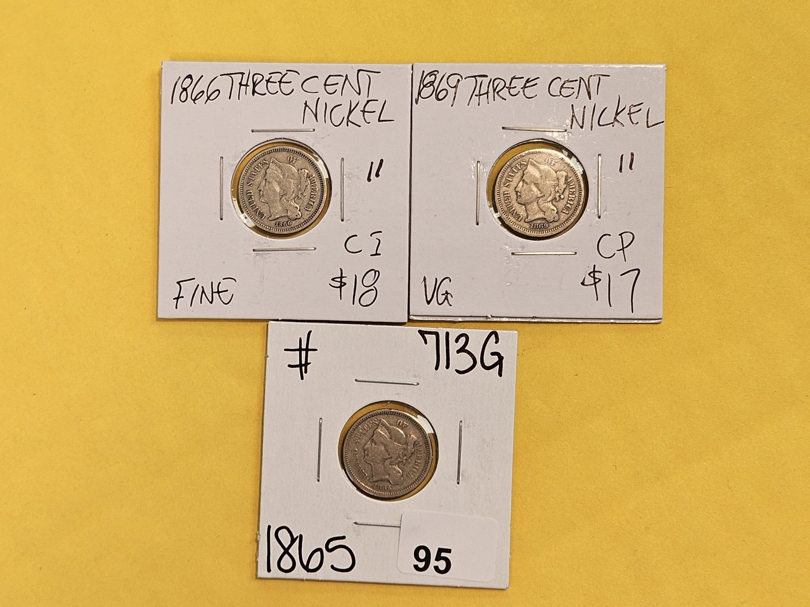 Three mixed 3-Cent nickels (1 of 5)