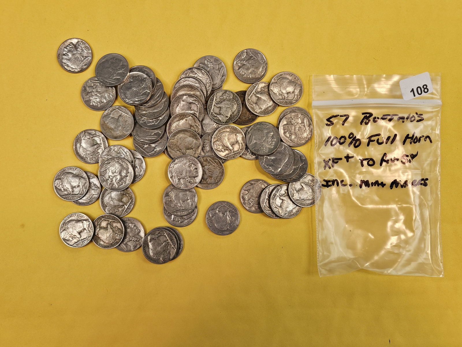 Fifty-Seven Buffalo Nickels in Extra Fine plus to About Uncirculated plus! (1 of 2)