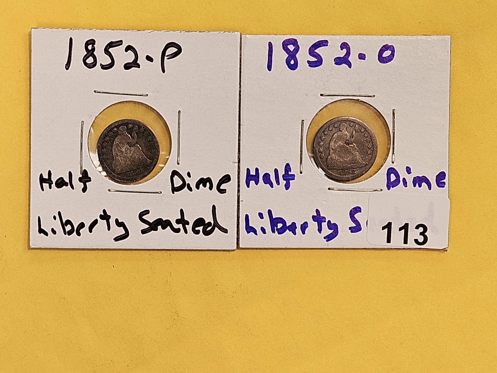 1852 and 1852-O Seated Liberty silver half dimes: Both circulated