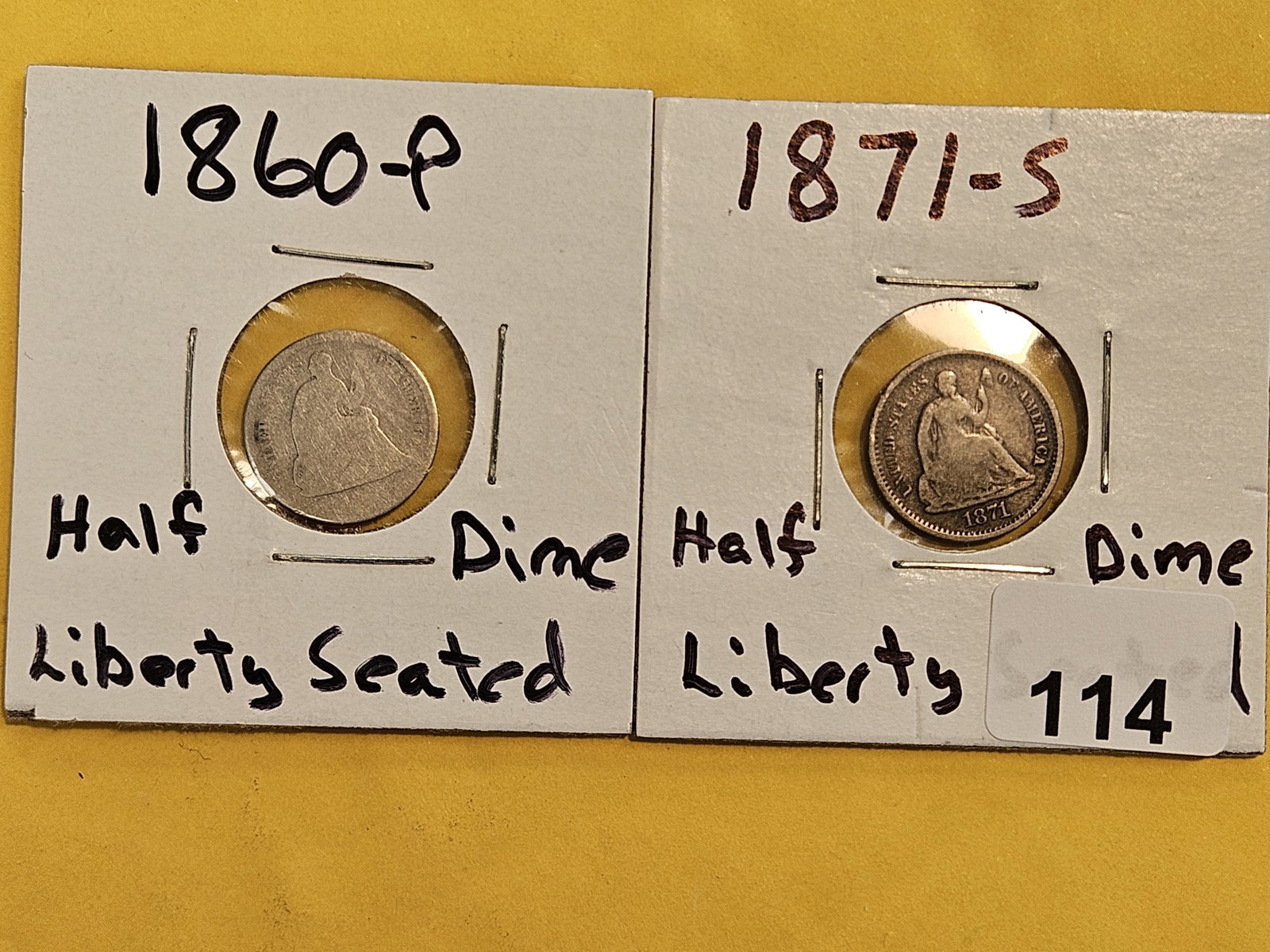 1860 and 1871-S Seated Liberty silver half-dimes: Both circulated